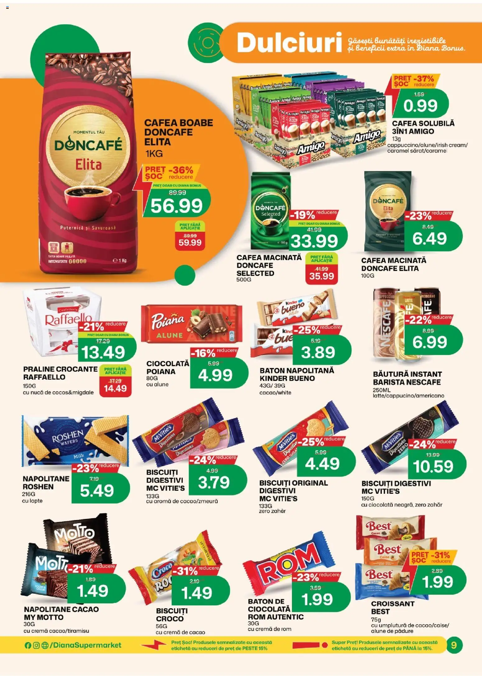 Noul catalog Diana – valabil de la 16.07.2026 | Pagină: 9 | Produse: Lapte, Cafea, Ciocolată, Biscuiți