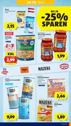 DR. OETKER PIZZA RISTORANTE, Prosciutto, Speciale oder Spinaci ab 18.09.2026 gültig | Seite: 15 | Produkte: Gemüse, Mais, Pizza, Ananas