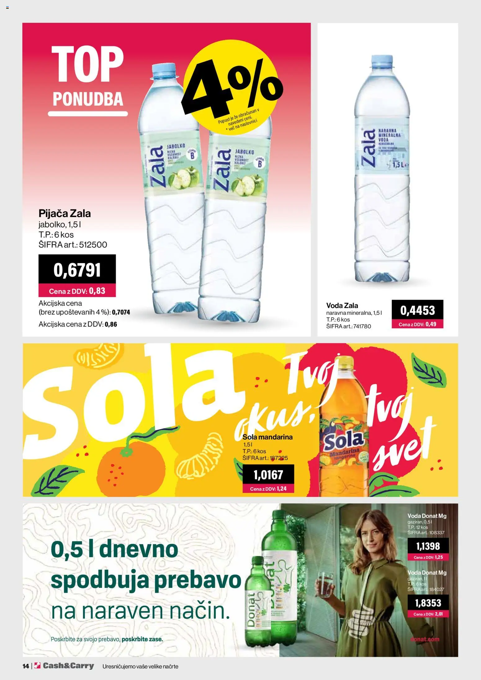 Novi Mercator katalog ponudbe – veljaven od 01.08.2026 | Stran: 14 | Izdelki: Kos, Mineralna voda, Voda