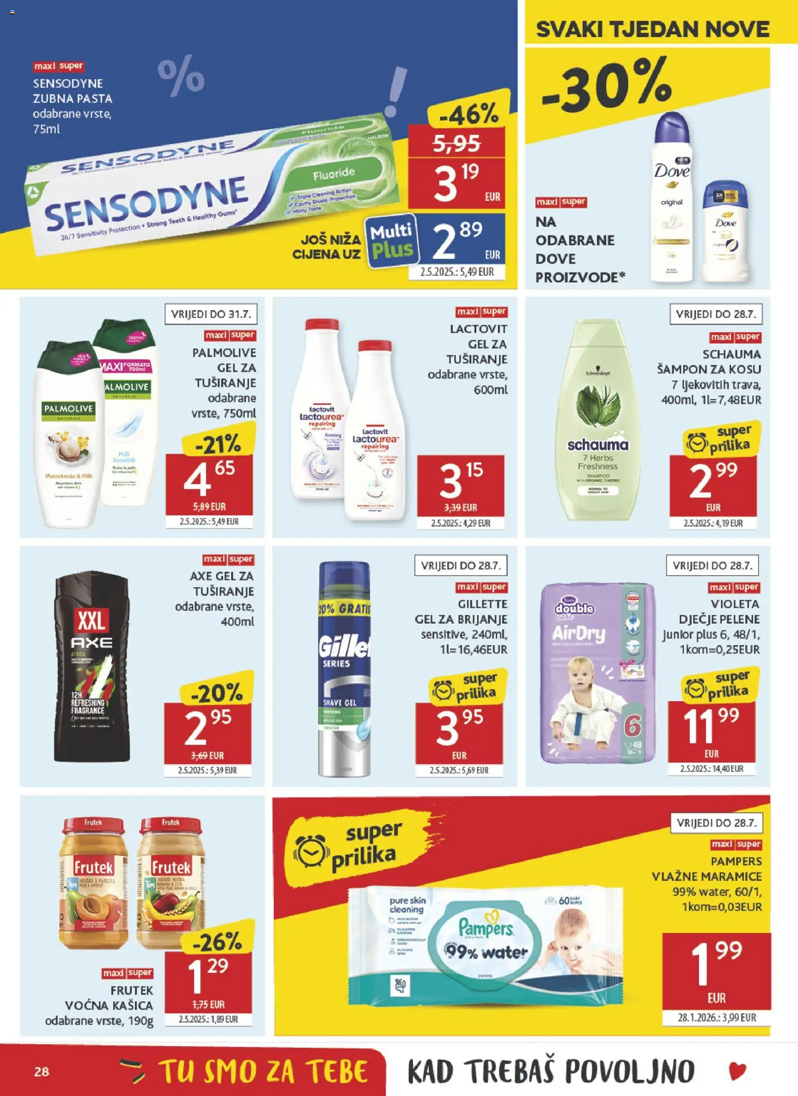 Konzum katalog | vrijedi od 15.07.2026 | Stranica: 28 | Proizvodi: Šampon, Dove, Dječje pelene, Pampers
