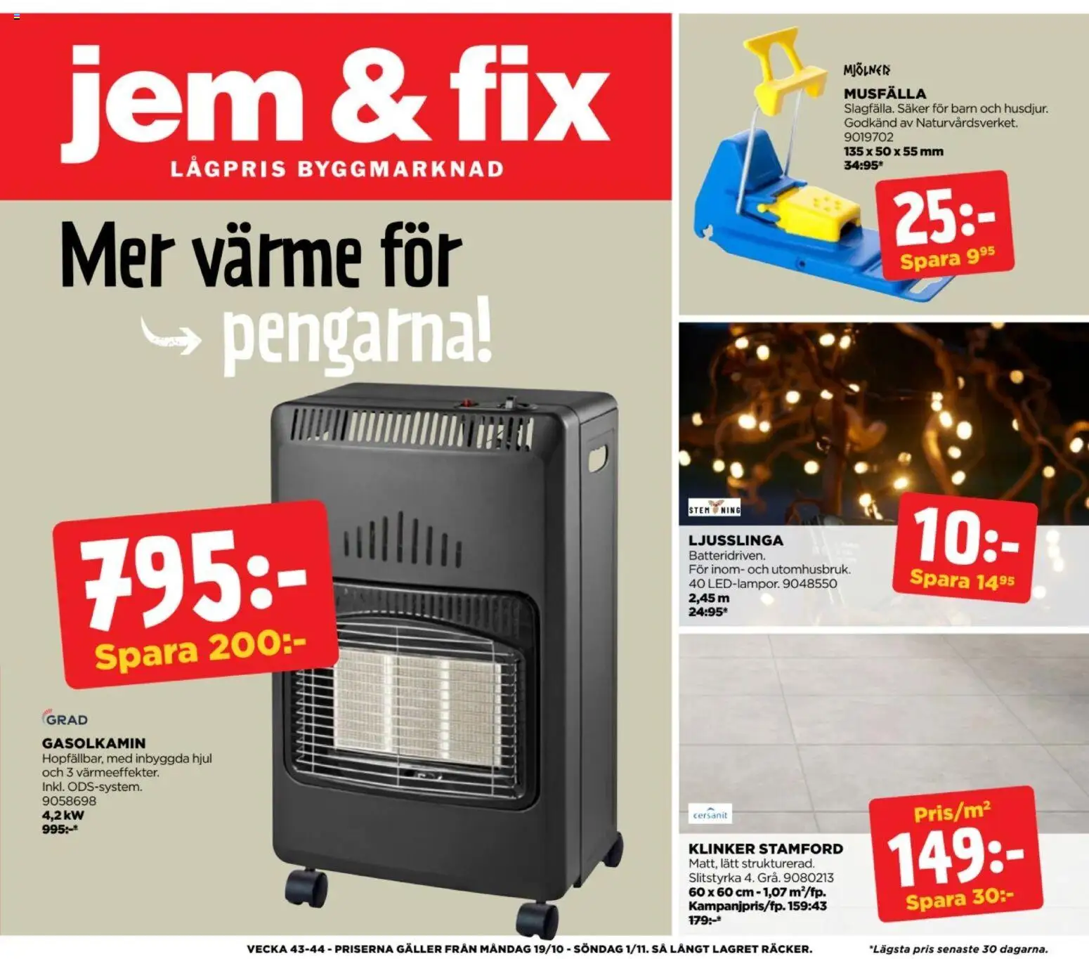 Jem & Fix reklamblad aktuell från 19/10/2026 | Sida: 1 | Produkter: Galler, Musfälla, Ljusslinga