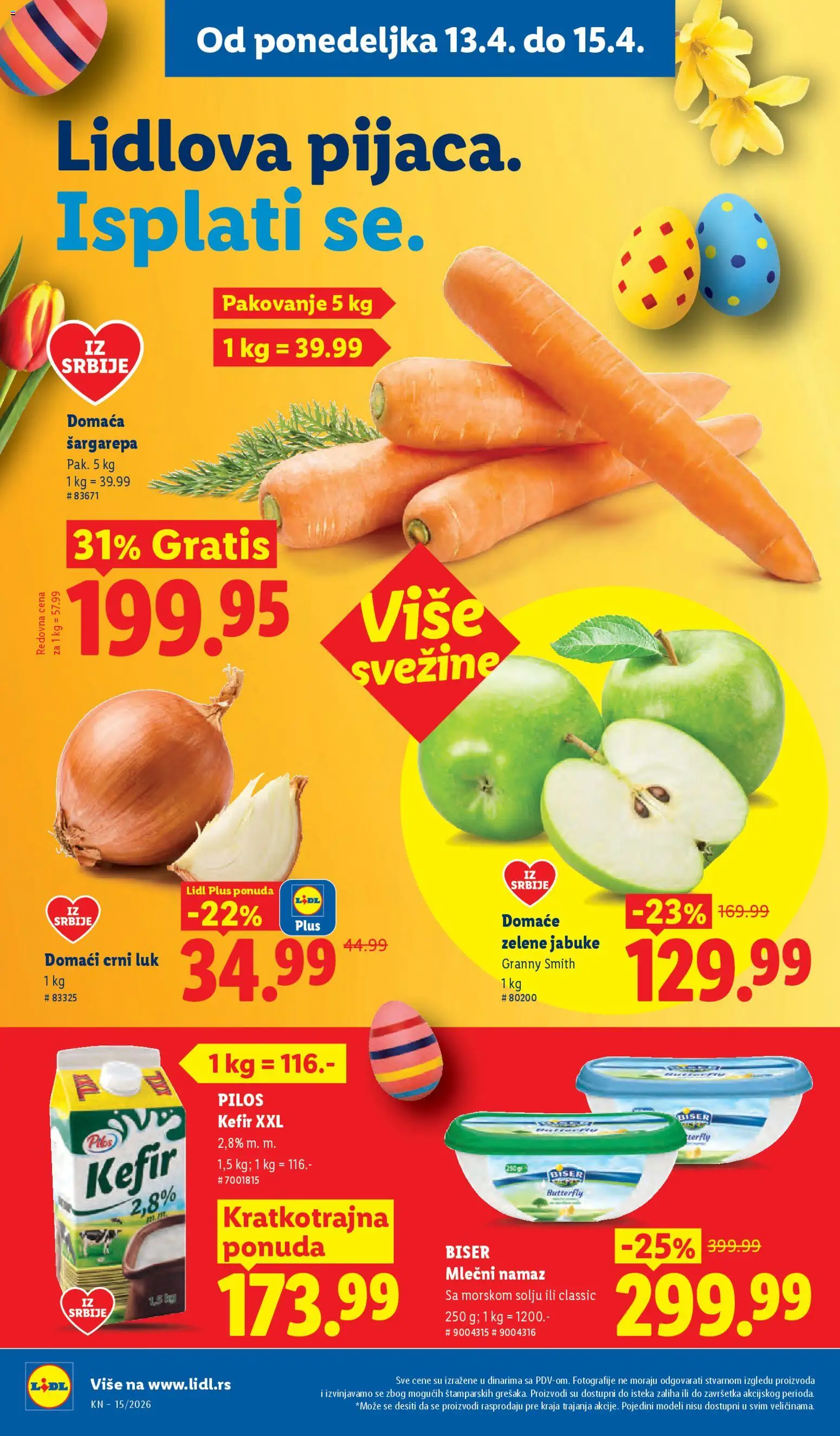 Lidl katalog - važi od 09.04.2026 | Strana: 104 | Proizvode: Šargarepa, Kefir, Crni luk, Jabuke