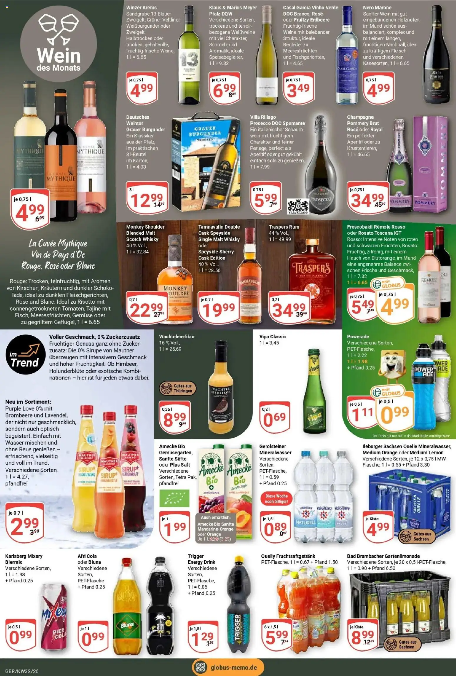 Globus Prospekt Gera (ab 03.08.2026) » Angebote online | Seite: 19 | Produkte: Cola, Rum, Prosecco, Wein