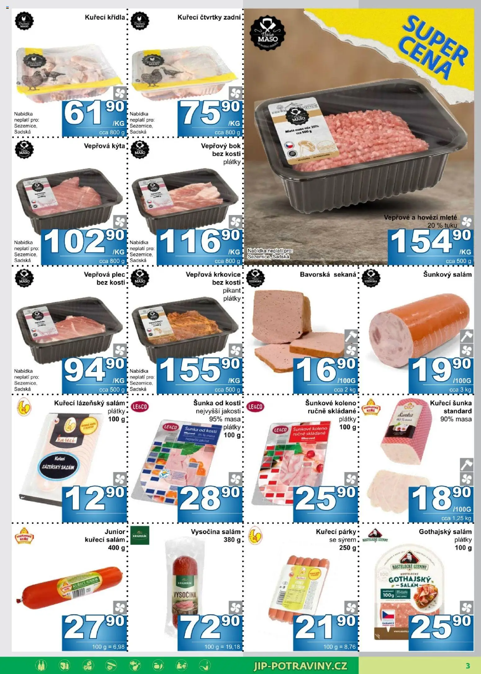 Jip leták od 12.08.2026 | Strana: 3 | Produkty: Koleno, Vepřový bok, Kuřecí šunka, Vepřová Kýta