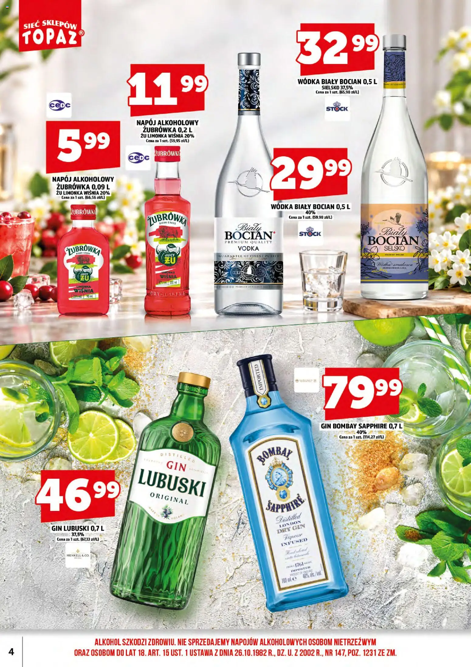 Topaz gazetka alkoholowa od 16.10.2026 | Strona: 6 | Produkty: Gin Lubuski, Żubrówka, Gin, Biały Bocian