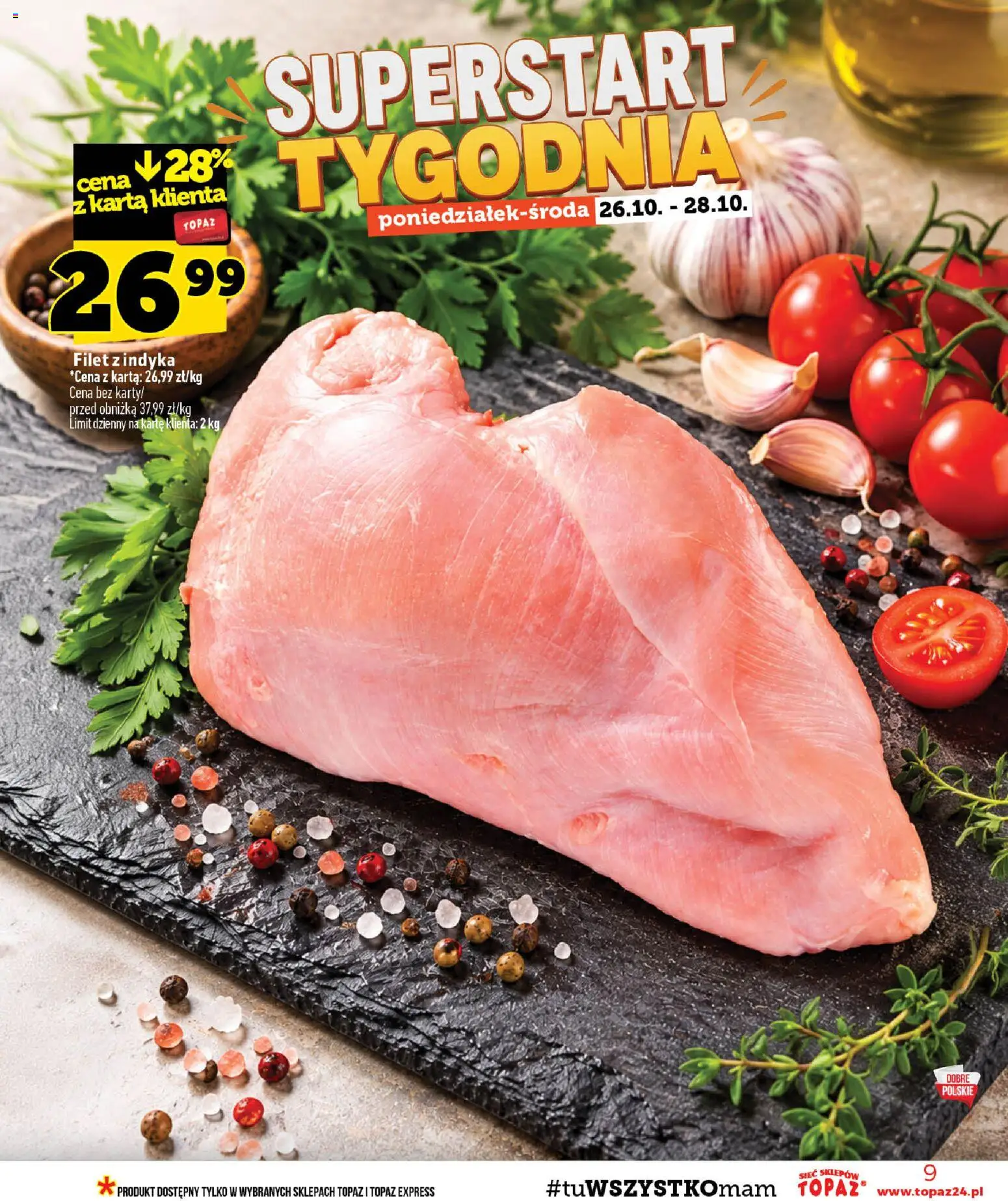 Topaz gazetka - MAZ od 22.10.2026 | Strona: 9 | Produkty: Karta, Filet, Filet z indyka