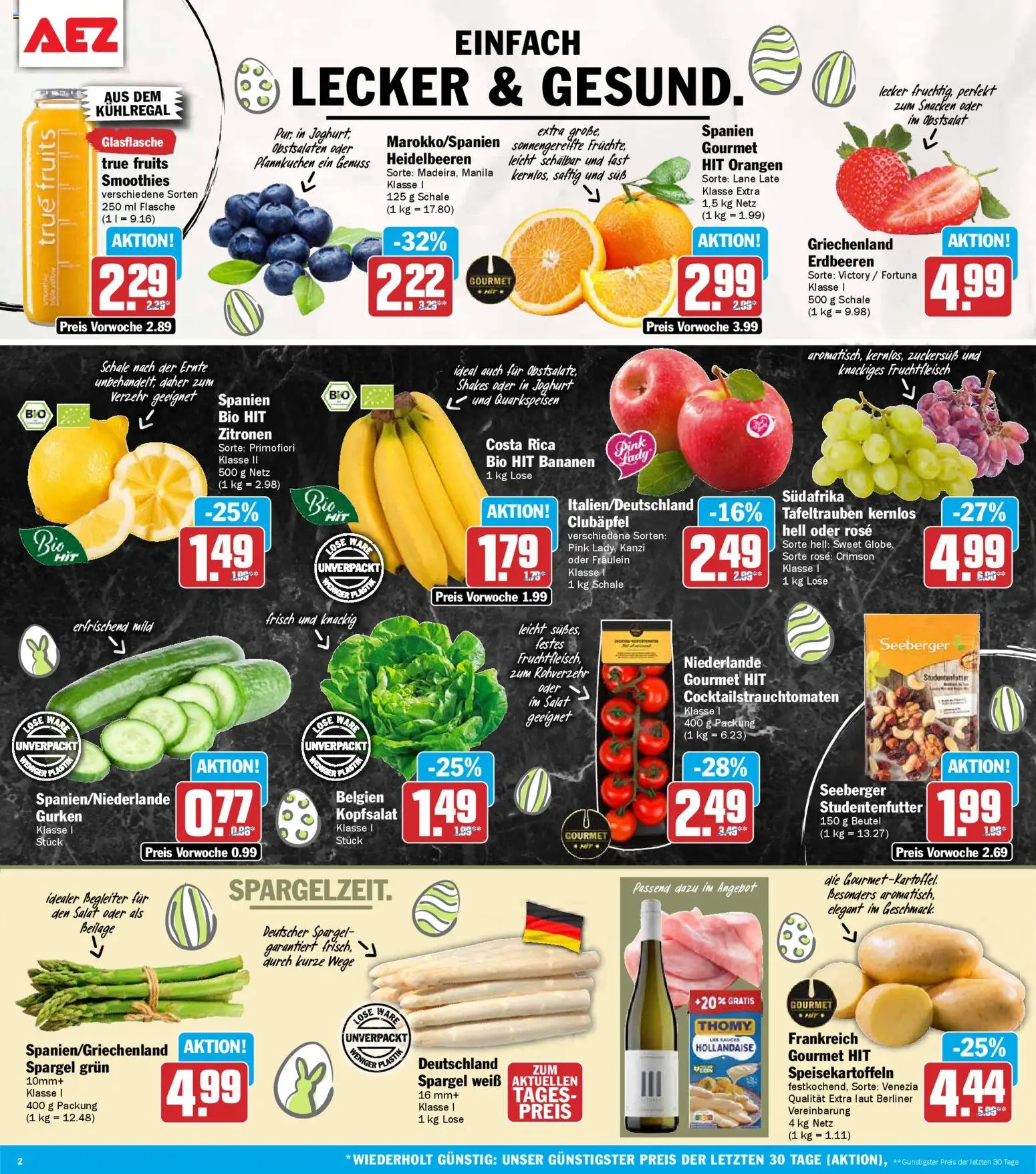 AEZ Prospekt 	 – gültig ab 30.03.2026 | Seite: 2 | Produkte: Berliner, Spargel, Heidelbeeren, Zitronen
