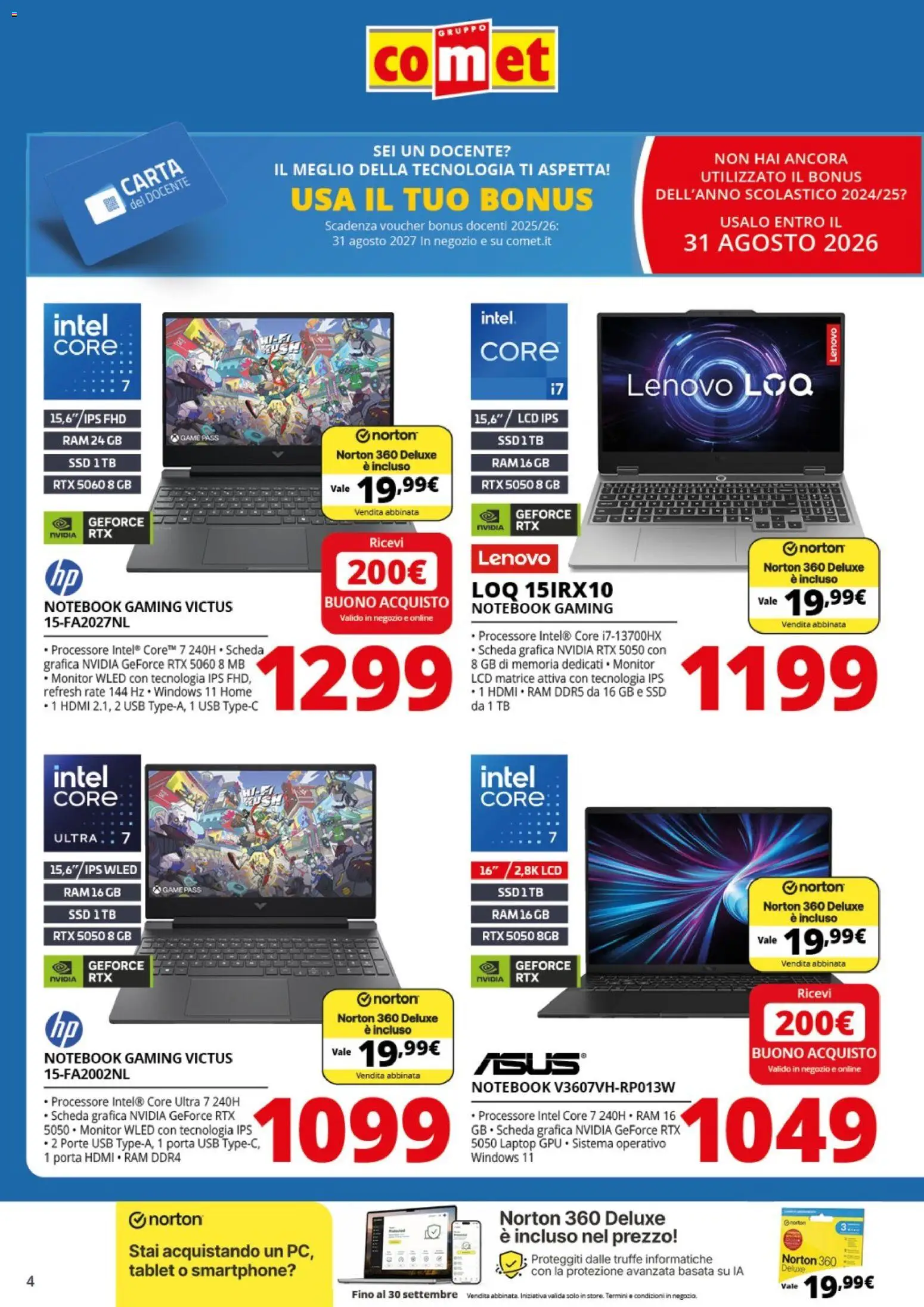Volantino Comet del 27/08/2026 | Pagina: 4 | Prodotti: Monitor, Laptop, Tablet, USB