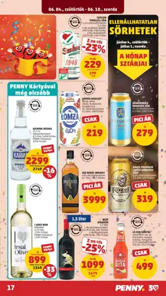 KARINA VODKA, 37,5% alkoholtartalom, 0,5 liter, 5498 Ft/liter, PENNY Kártyával: 4598 Ft/liter - amely érvényes a következő dátumtól: 04.06.2026 | Oldal: 21