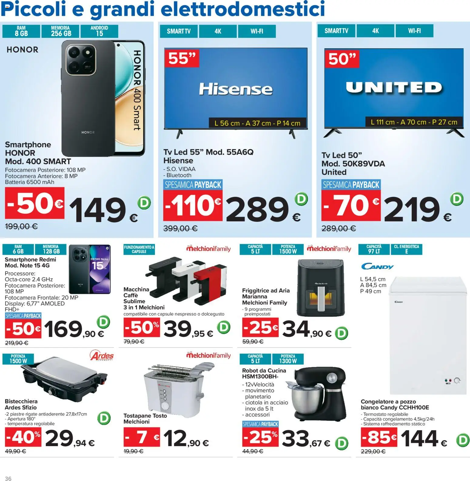 Volantino Carrefour del 13/07/2026 | Pagina: 36 | Prodotti: smart TV, Fotocamera, Tostapane, Robot da cucina