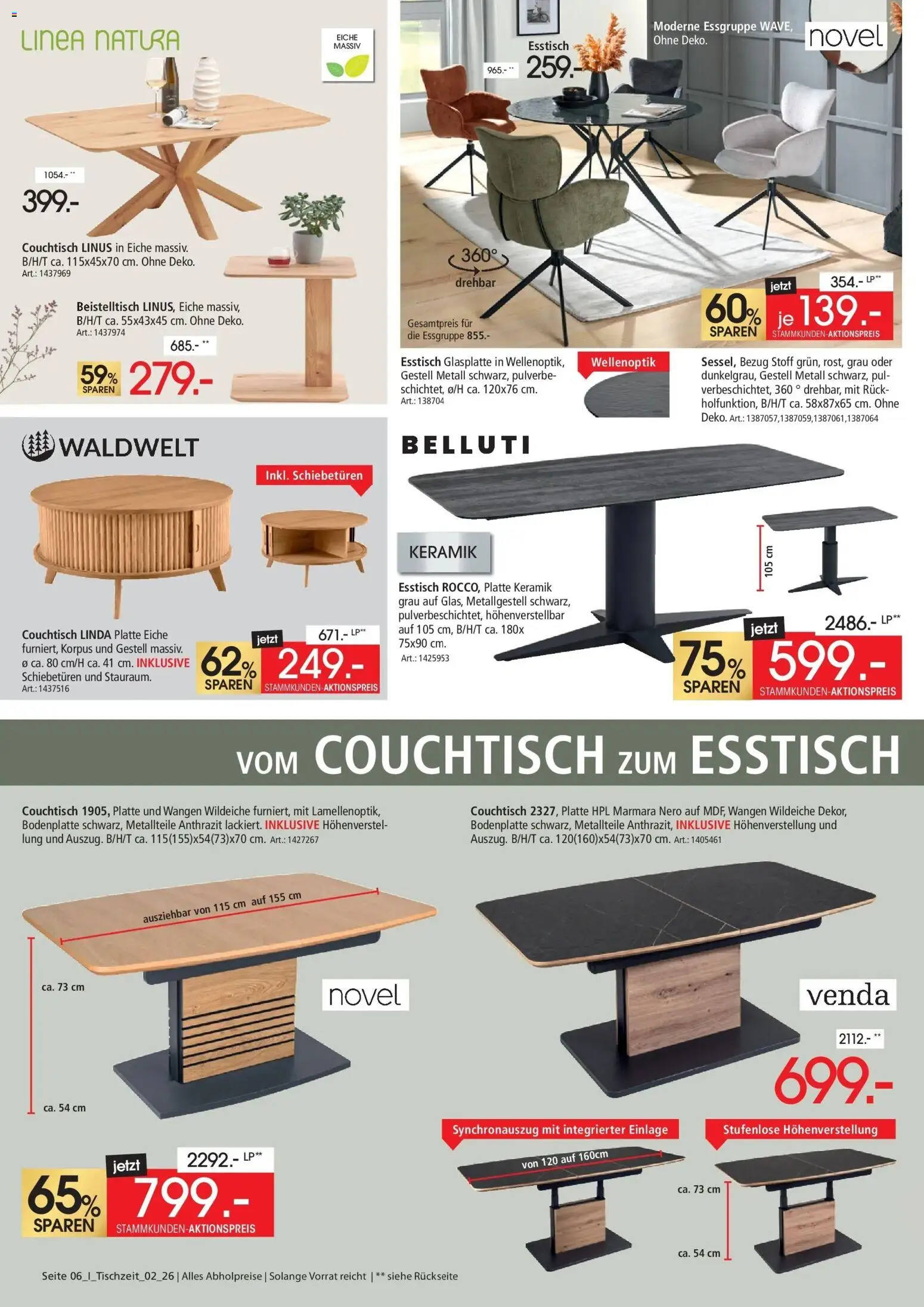 Zurbrüggen Tischzeit – gültig ab 12.06.2026 | Seite: 6 | Produkte: Beistelltisch, Esstisch, Essgruppe, Couchtisch