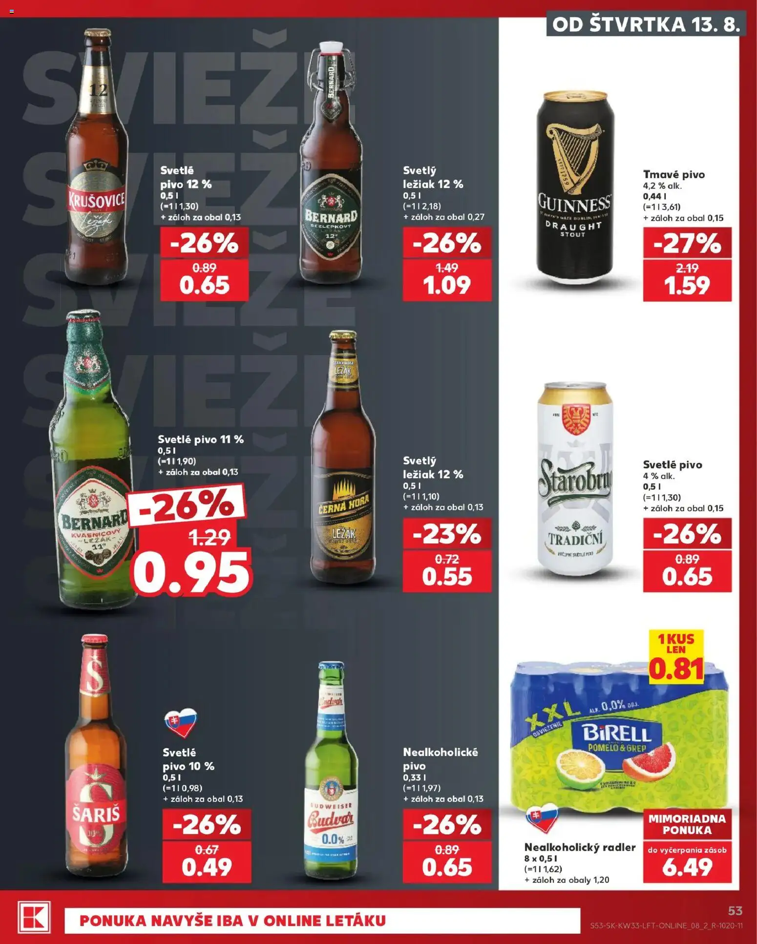 Nové Kaufland akcie – leták je platný od 13.08.2026 | Strana: 53 | Produkty: Pivo, Birell, Radler, Pomelo