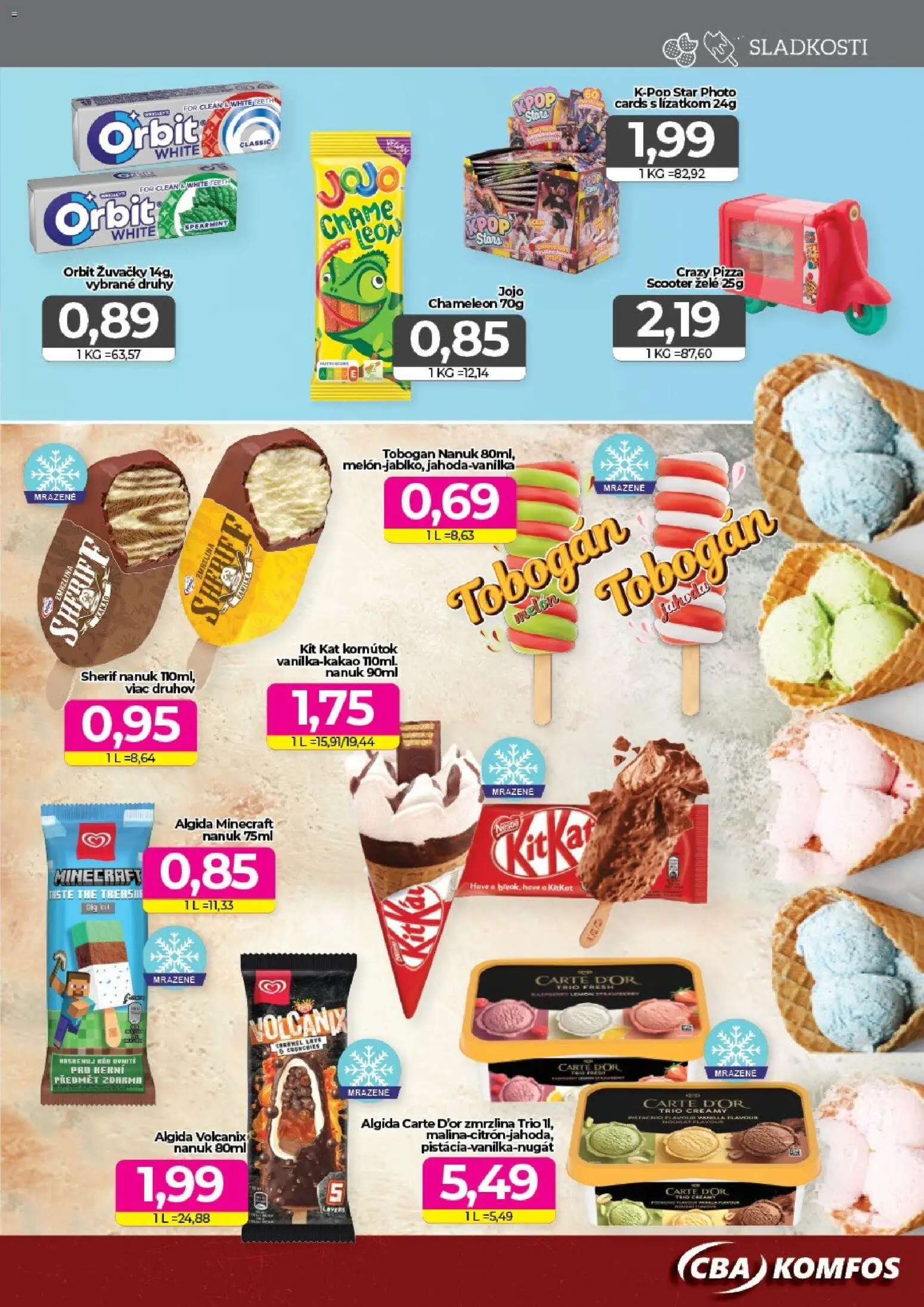 Nové CBA Komfos akcie – leták je platný od 17.07.2026 | Strana: 11 | Produkty: Pizza, Nanuk, Zmrzlina, Žuvačky