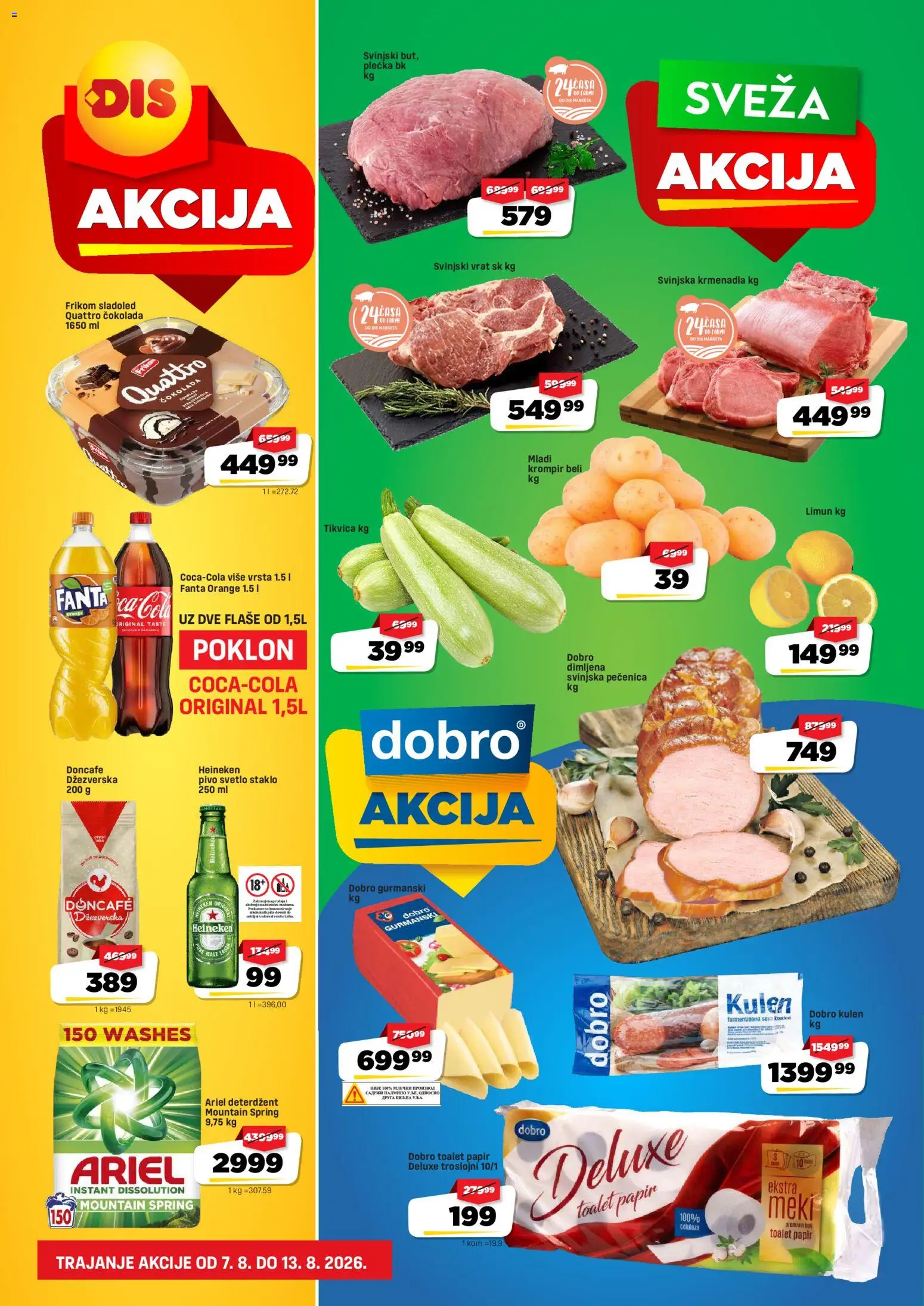 DIS katalog - važi od 07.08.2026 | Strana: 1 | Proizvode: Heineken, Svinjski vrat, Vrat, Pečenica