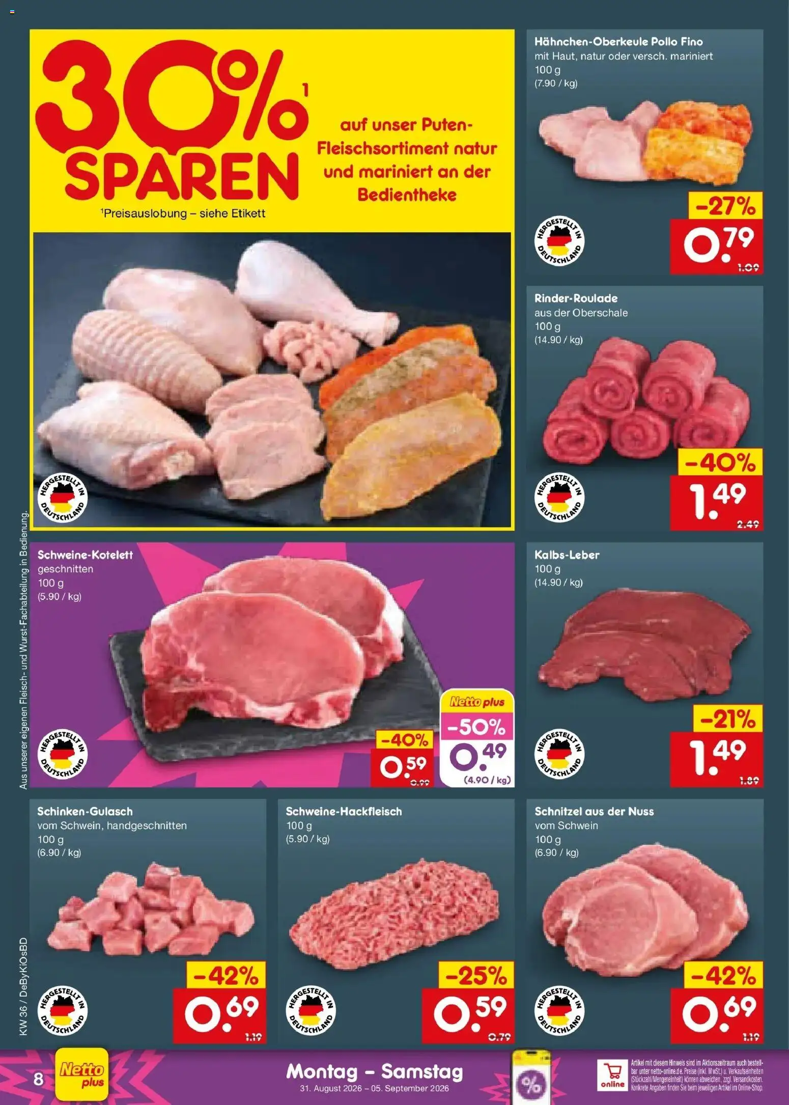 Netto Marken-Discount Prospekt Mistelbach – gültig ab 31.08.2026 | Seite: 10 | Produkte: Schnitzel, Kalbsleber, Fleisch