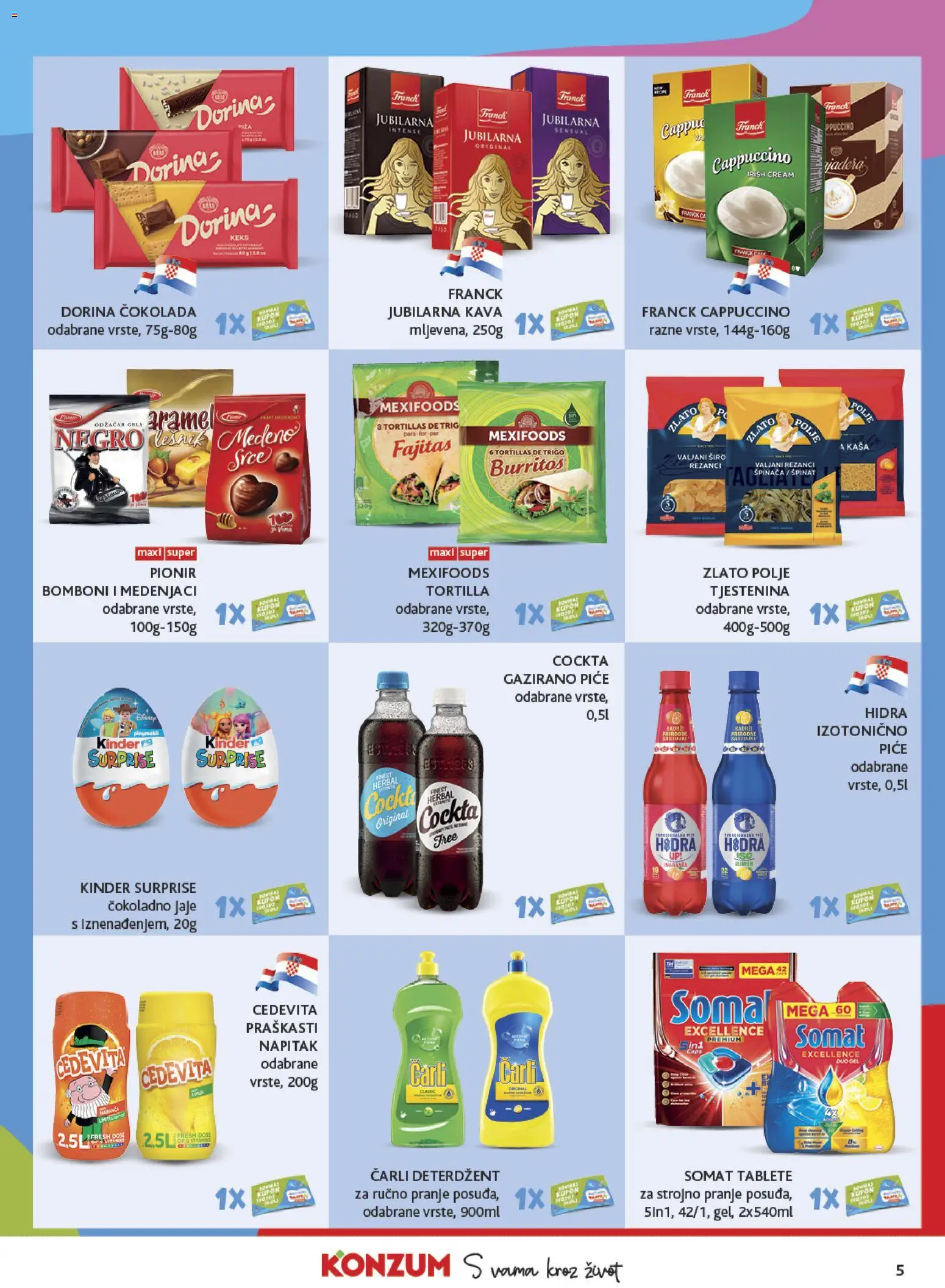 Konzum HR akciós ujság - amely érvényes a következő dátumtól: 2026.09.23. | Oldal: 5 | Termékek: Somat, Tortilla, Cappuccino, Kinder