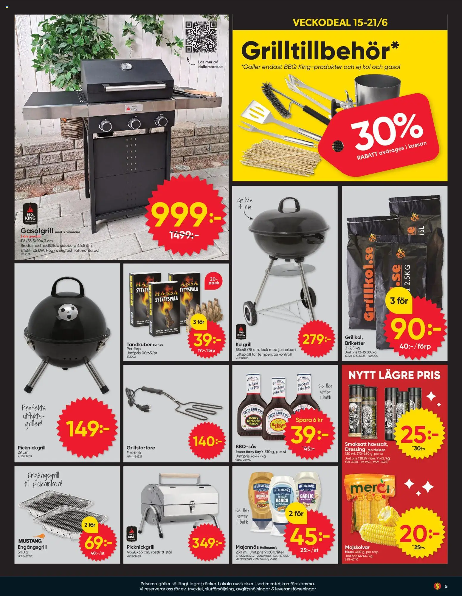 Dollar Store reklamblad aktuell från 15.06.2026 | Sida: 5 | Produkter: Gasolgrill, Briketter, Kolgrill, Galler