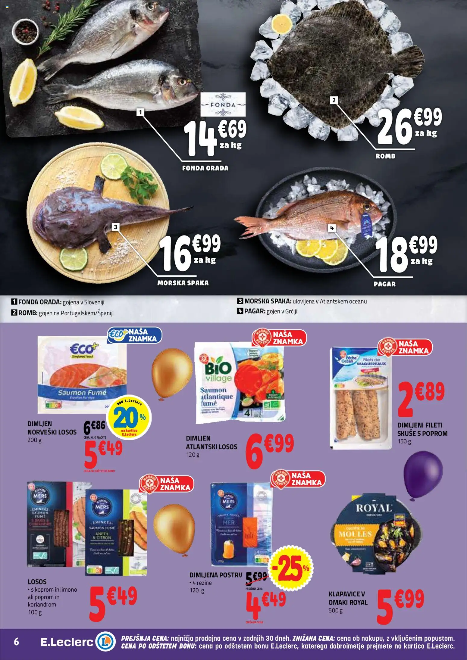 Novi E.leclerc katalog ponudbe – veljaven od 21.10.2026 | Stran: 6 | Izdelki: Postrv, Losos, Klapavice, Orada