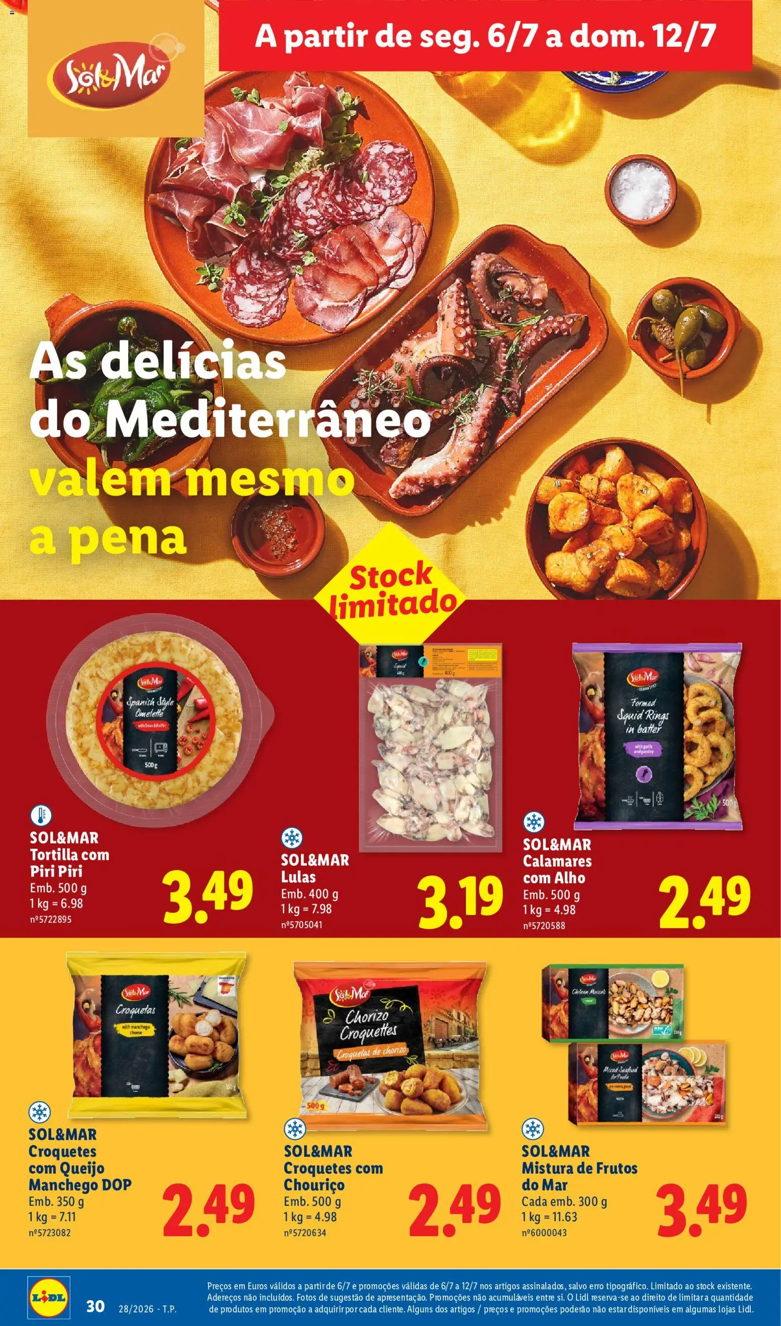 Lidl folheto │ válido de 06/07/2026 | Página: 30 | Produtos: Lulas, Queijo, Chouriço, Frutos do mar