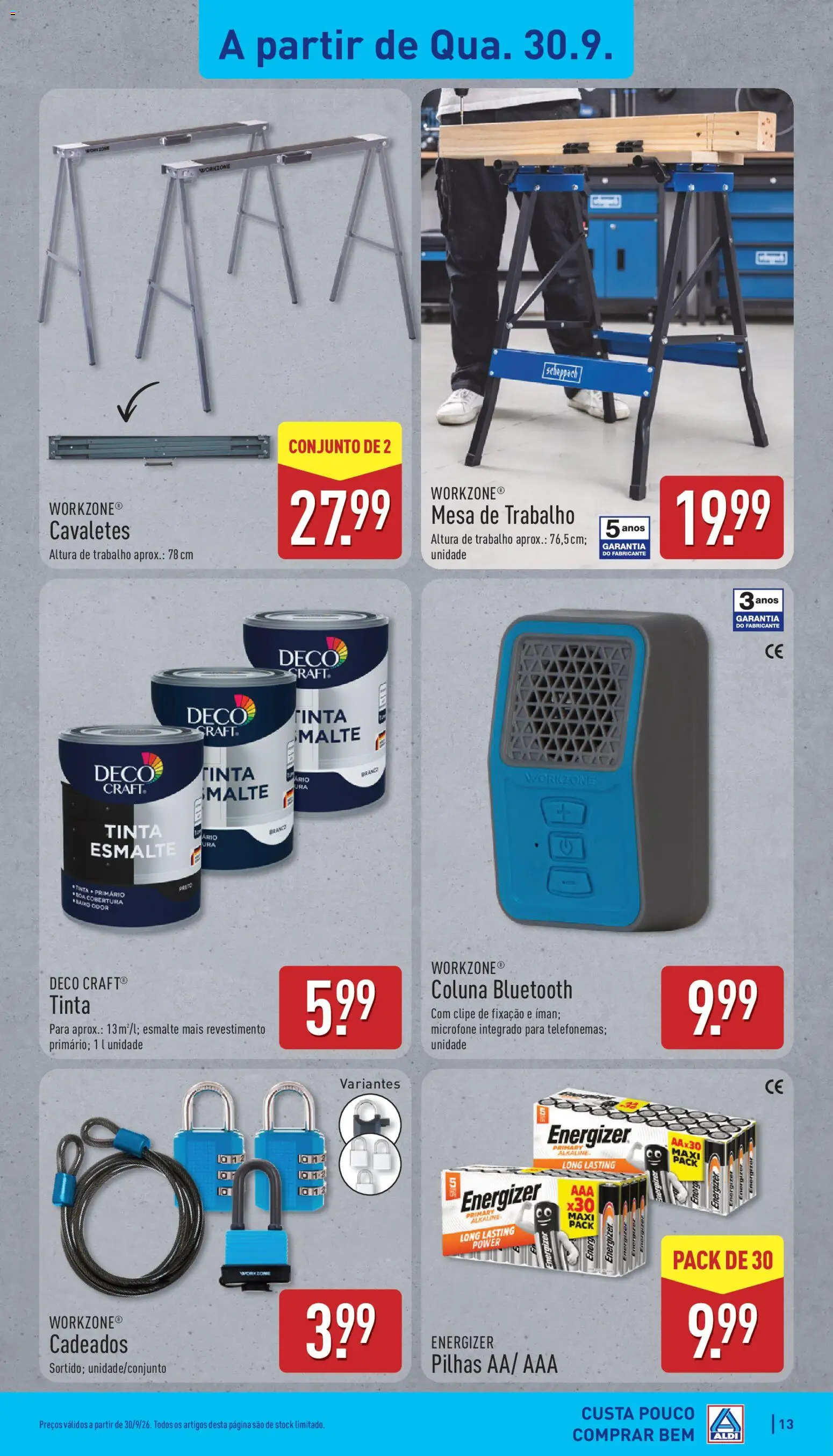 Aldi folheto │ válido de 28/09/2026 | Página: 13 | Produtos: Microfone, Tinta, Mesa de trabalho, Coluna Bluetooth