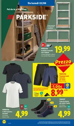 Anteprima del volantino PARKSIDE Scaffale in metallo con 4 ripiani, 4 ripiani regolabili in altezza, max. portata 50 kg ciascuno valido a partire dal 18.06.2026 | Pagina: 36 | Prodotti: Tè, Pantaloni, T-shirt, Scaffale