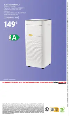 Intermarché - Prévisualisation de CLIMATISEUR MOBILE, Puissance 2050W Puissance frigorifique 7000BTU Surface couverte: 9-15 m² 2 vitesses Fonctions: froid, sec et ventilation Télécommande inclus Garantie 2 ans valide à partir de 02.06.2026 | Page: 4 | Produits: Climatiseur, Télécommande