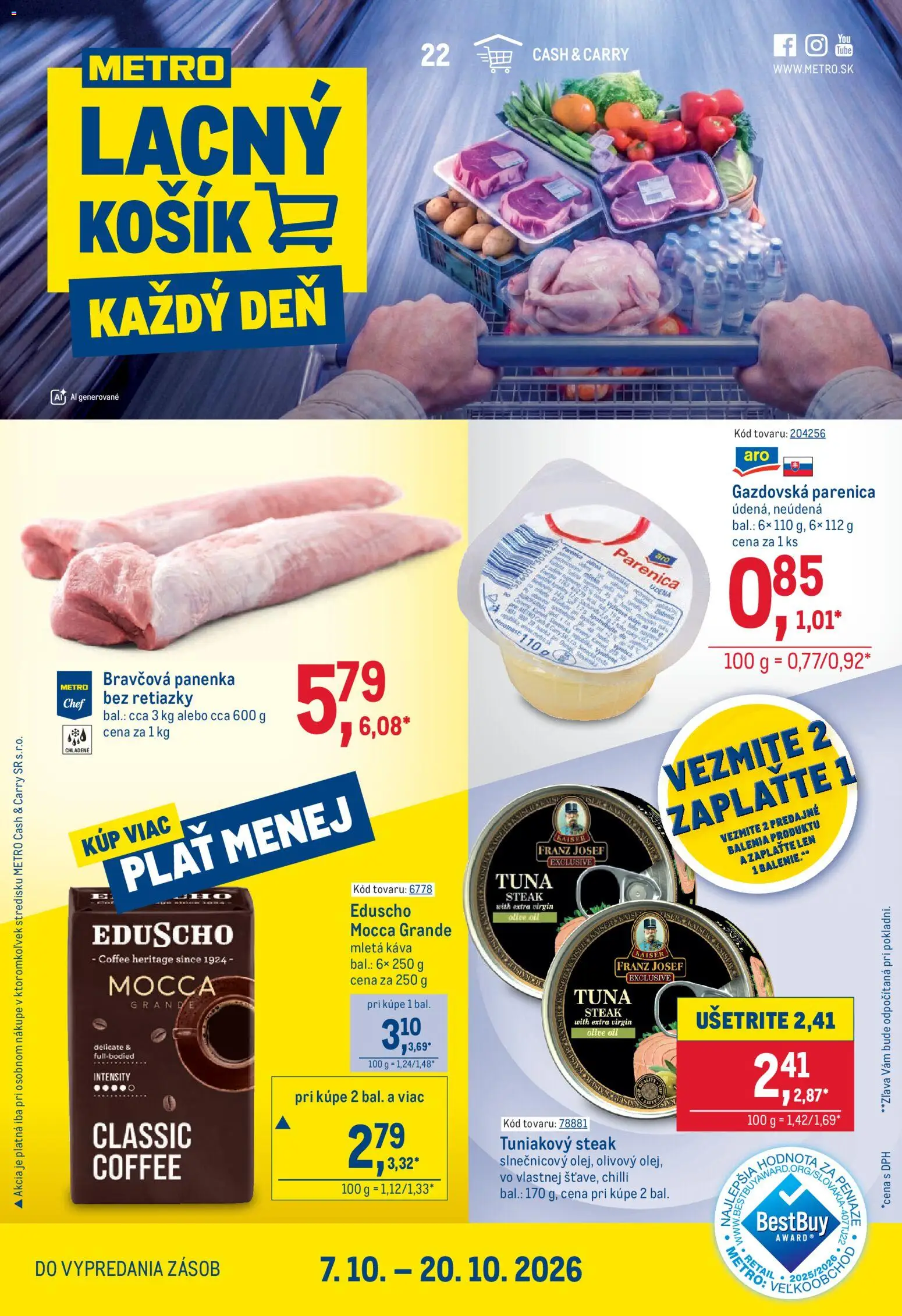 Nové Metro akcie – leták je platný od 07.10.2026 | Strana: 1 | Produkty: Káva, Chilli, Bravčová panenka, Mletá káva