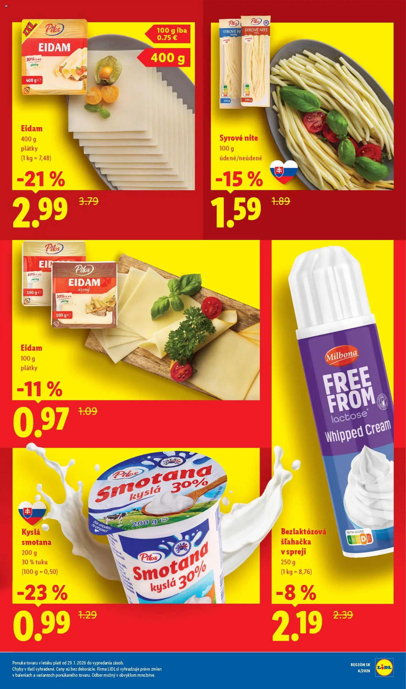 Nové Lidl akcie – leták je platný od 02.02.2026 | Strana: 4 | Produkty: Smotana, Eidam, Šľahačka