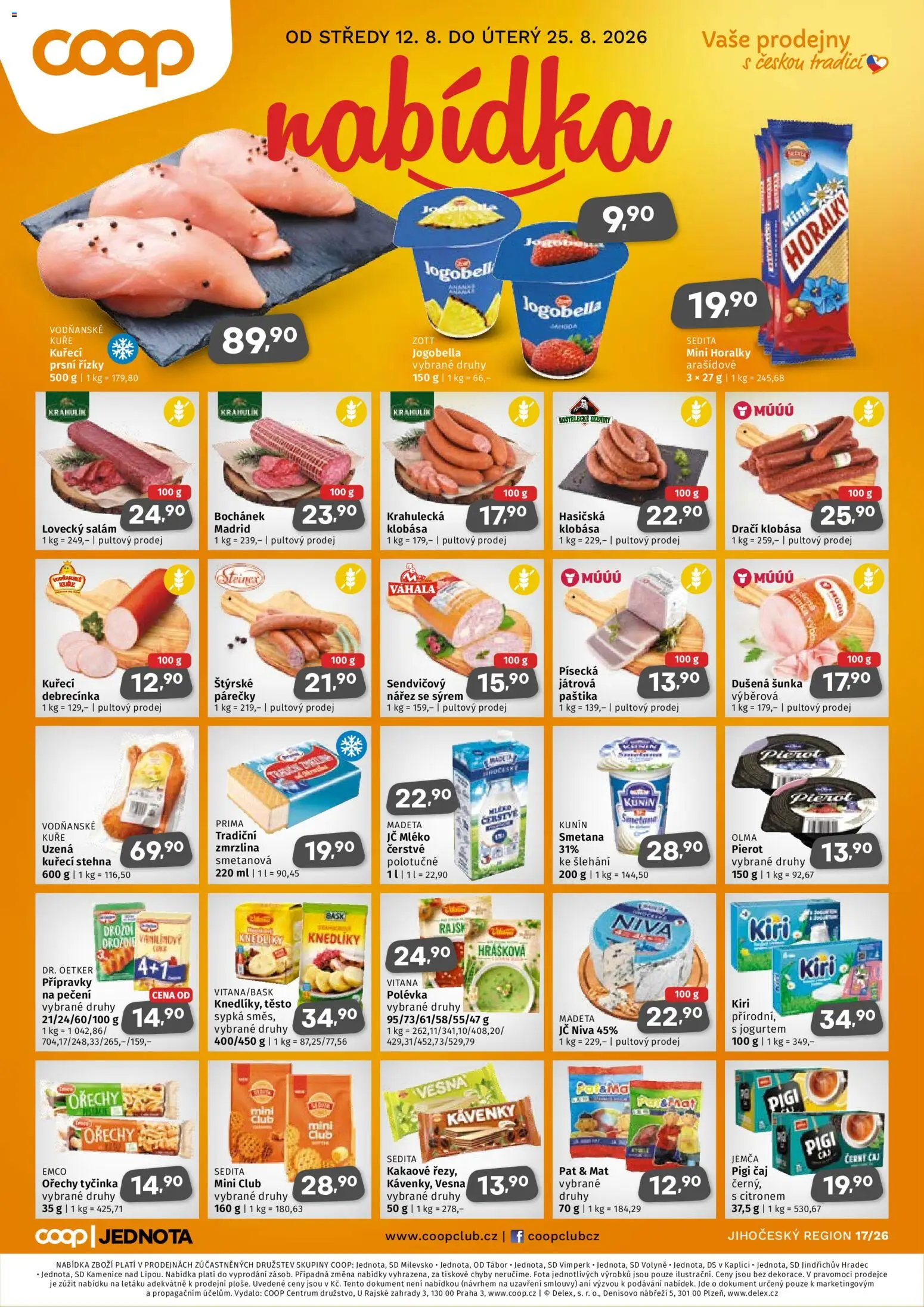 Coop leták - Jihočeský region od 12.08.2026 | Strana: 1 | Produkty: Čaj, Klobása, Niva, Paštika