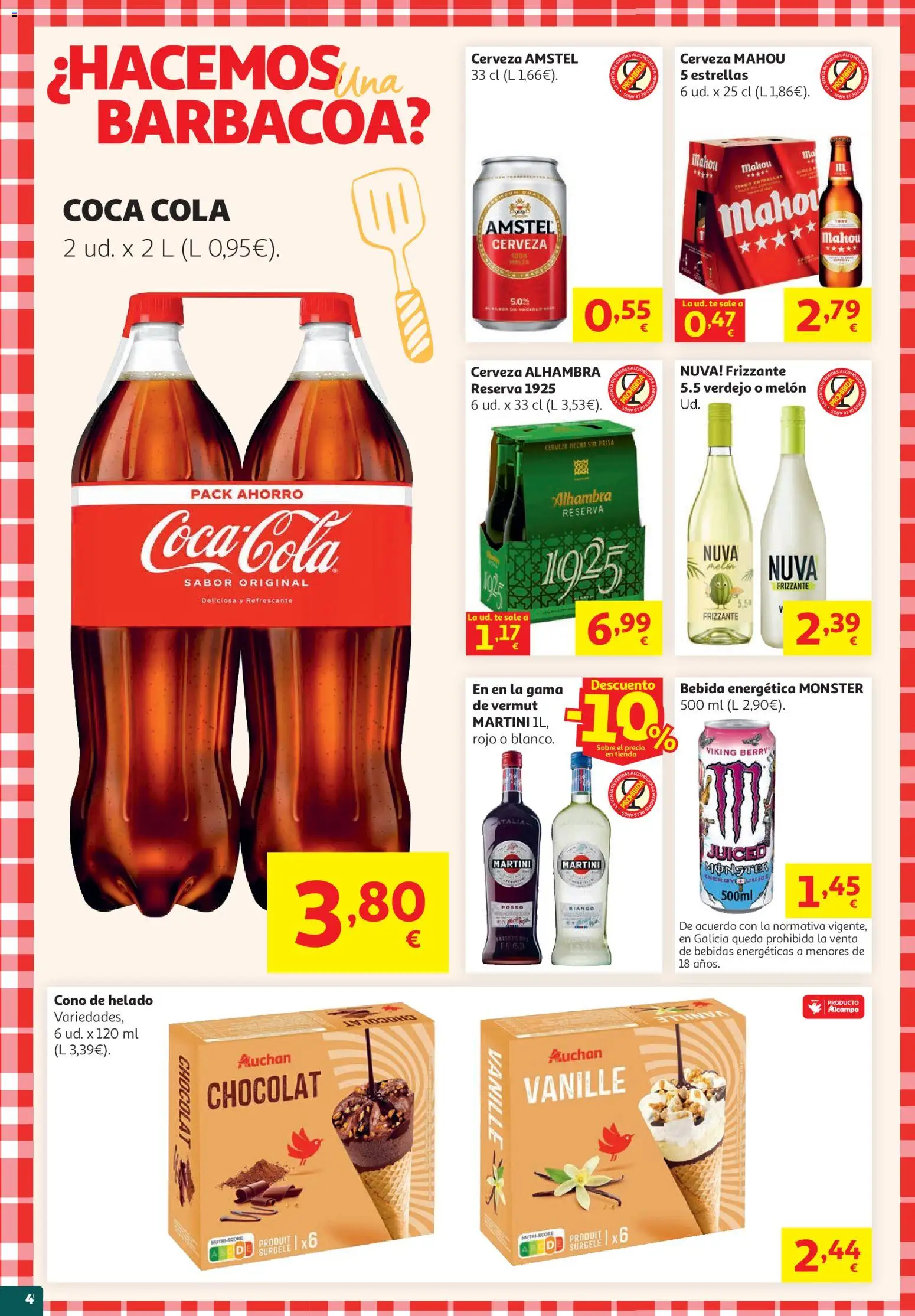 Alcampo folleto │ válido desde el 19.05.2026 | Página: 4 | Productos: Φορτιστής, Cerveza, Helado, Barbacoa