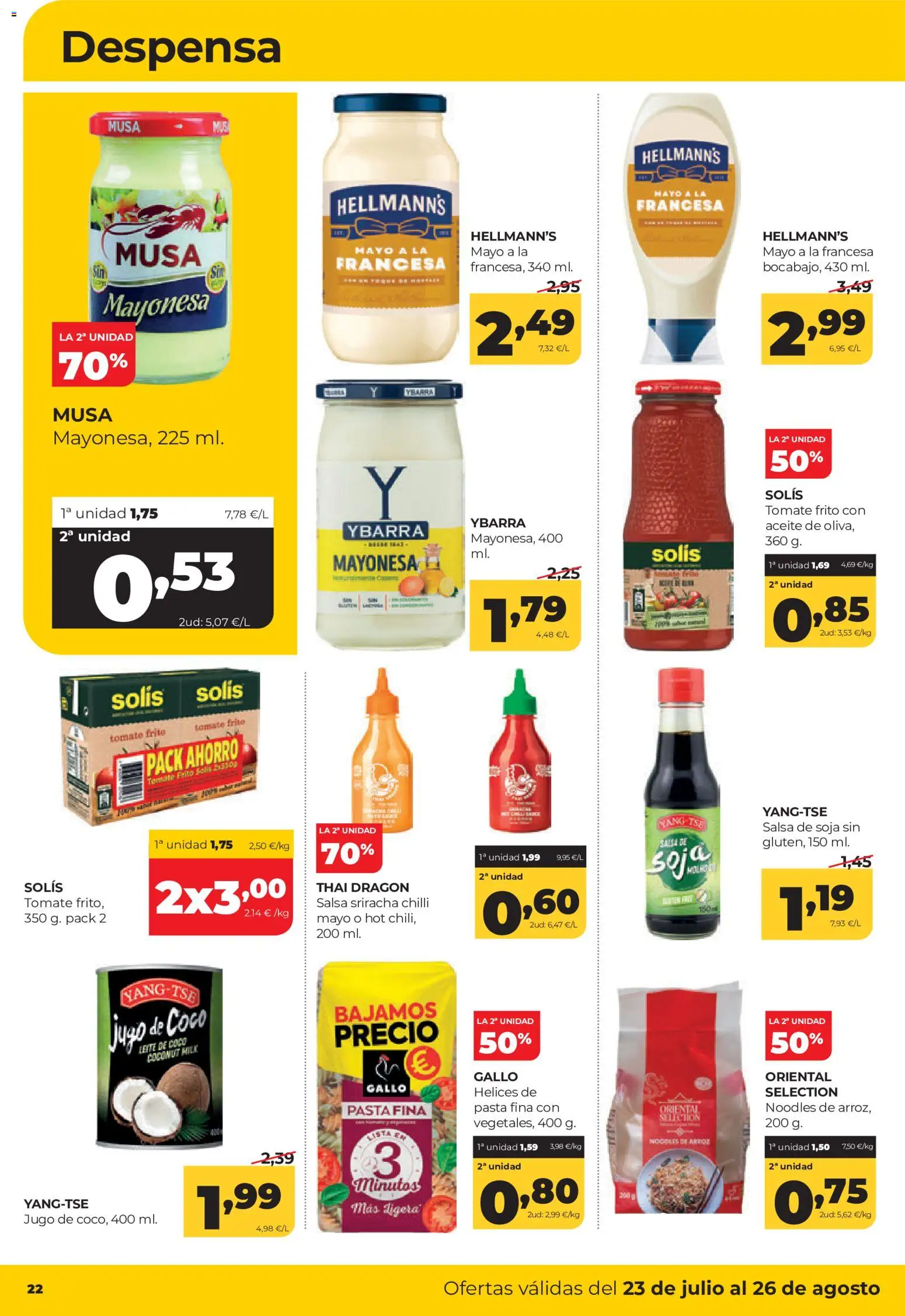 Alimerka folleto Asturias │ válido desde el 23/07/2026 | Página: 22 | Productos: Jugo, Τυρόπιτα, Pasta, Οθόνη προβολής