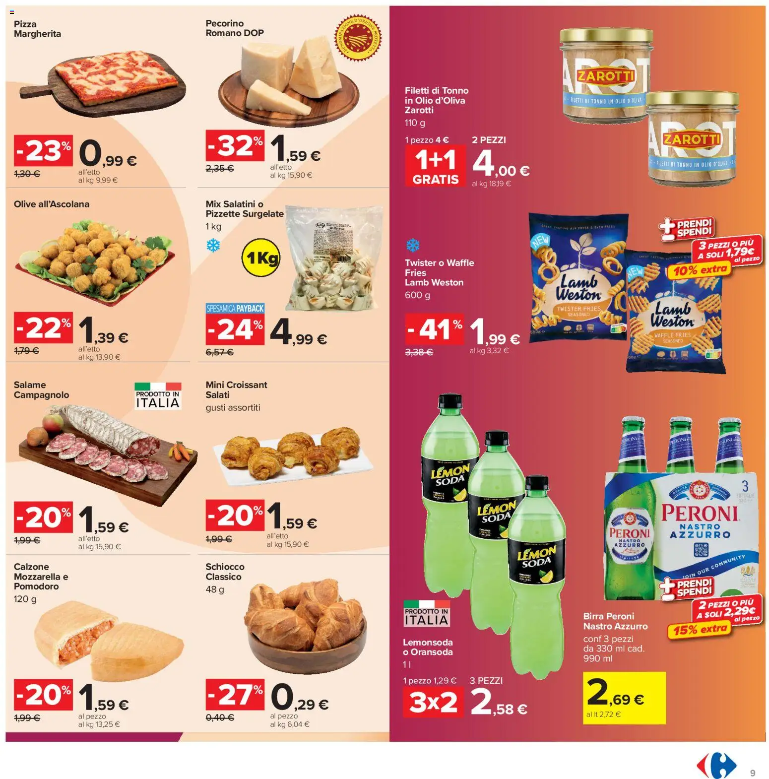 Volantino Carrefour del 16.06.2026 | Pagina: 9 | Prodotti: Pizza, Pomodoro, Olive, Tonno