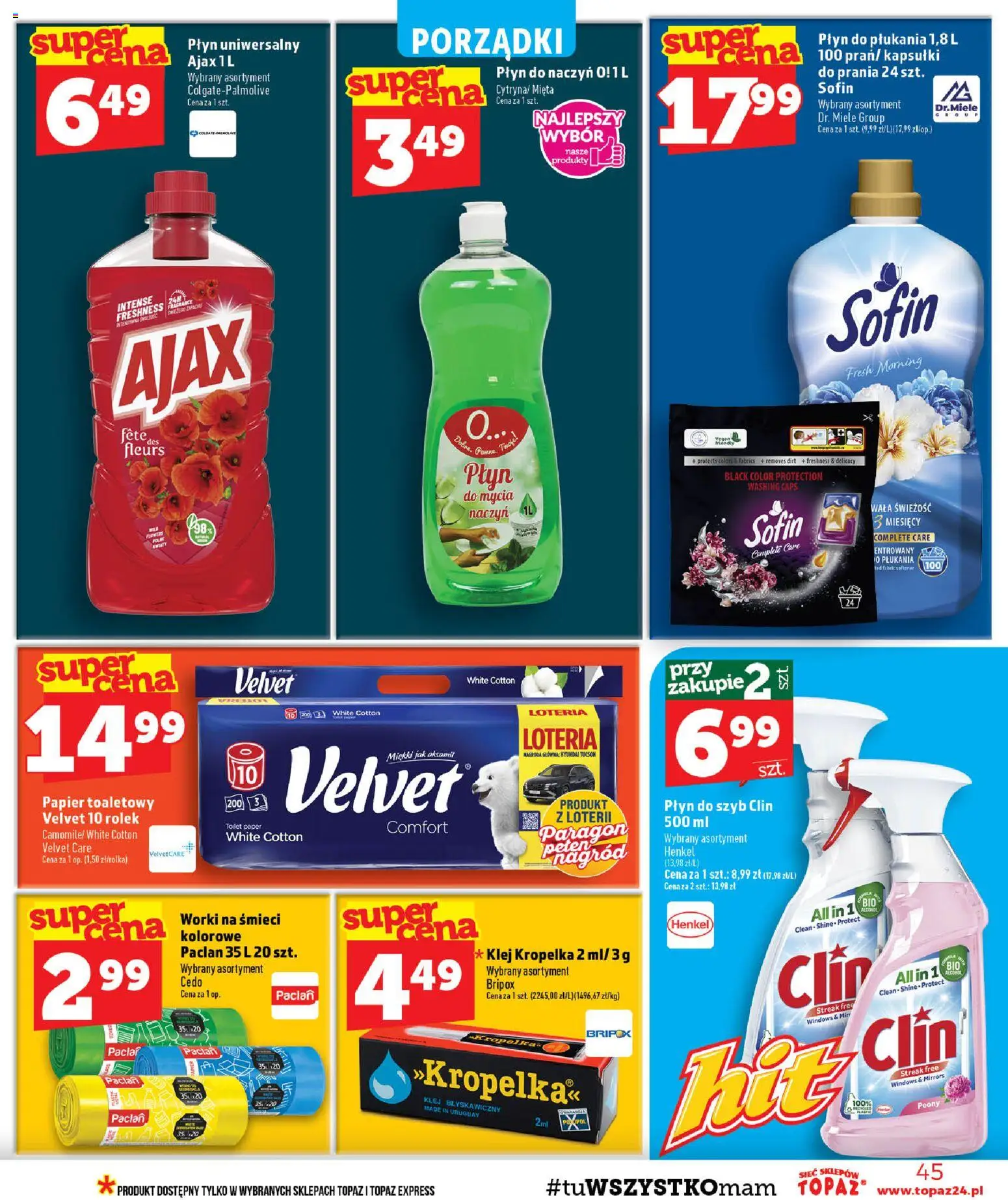 Topaz gazetka - MAZ od 10.09.2026 | Strona: 45 | Produkty: Płyn do płukania, Klej kropelka, Mięta, Płyn do szyb