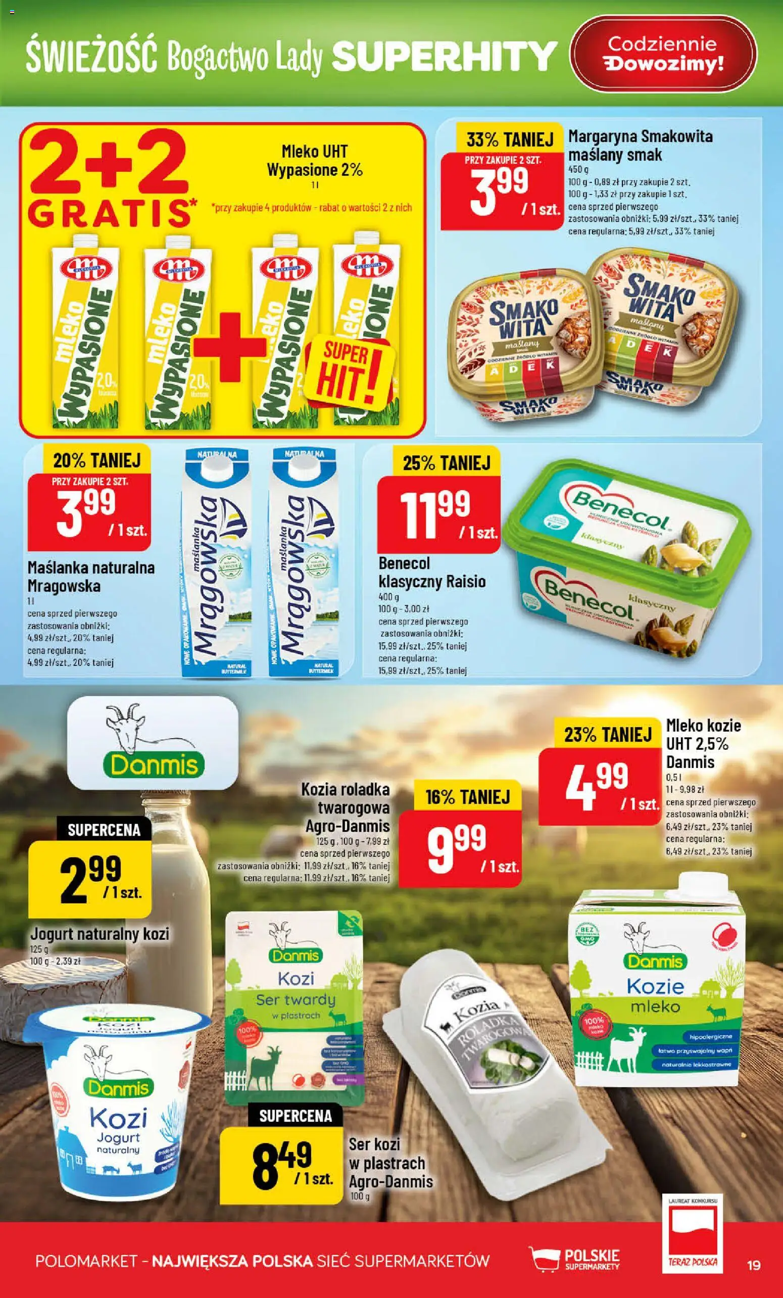 POLOmarket gazetka od 01.07.2026 | Strona: 19 | Produkty: Ser kozi, Maślanka, Margaryna, Mleko