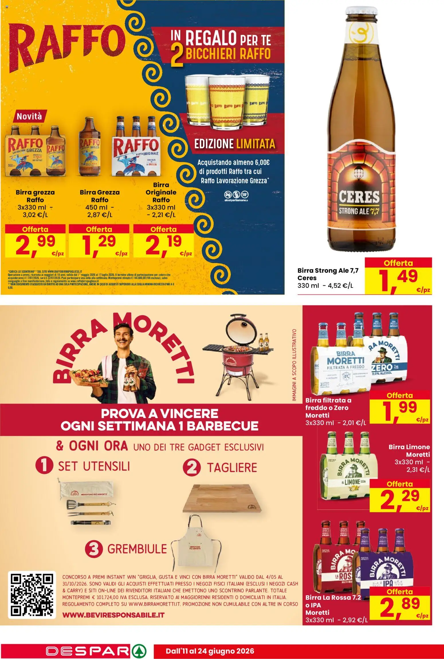 Volantino Despar del 11.06.2026 | Pagina: 10 | Prodotti: Birra, Birra Moretti, Ceres, Grembiule
