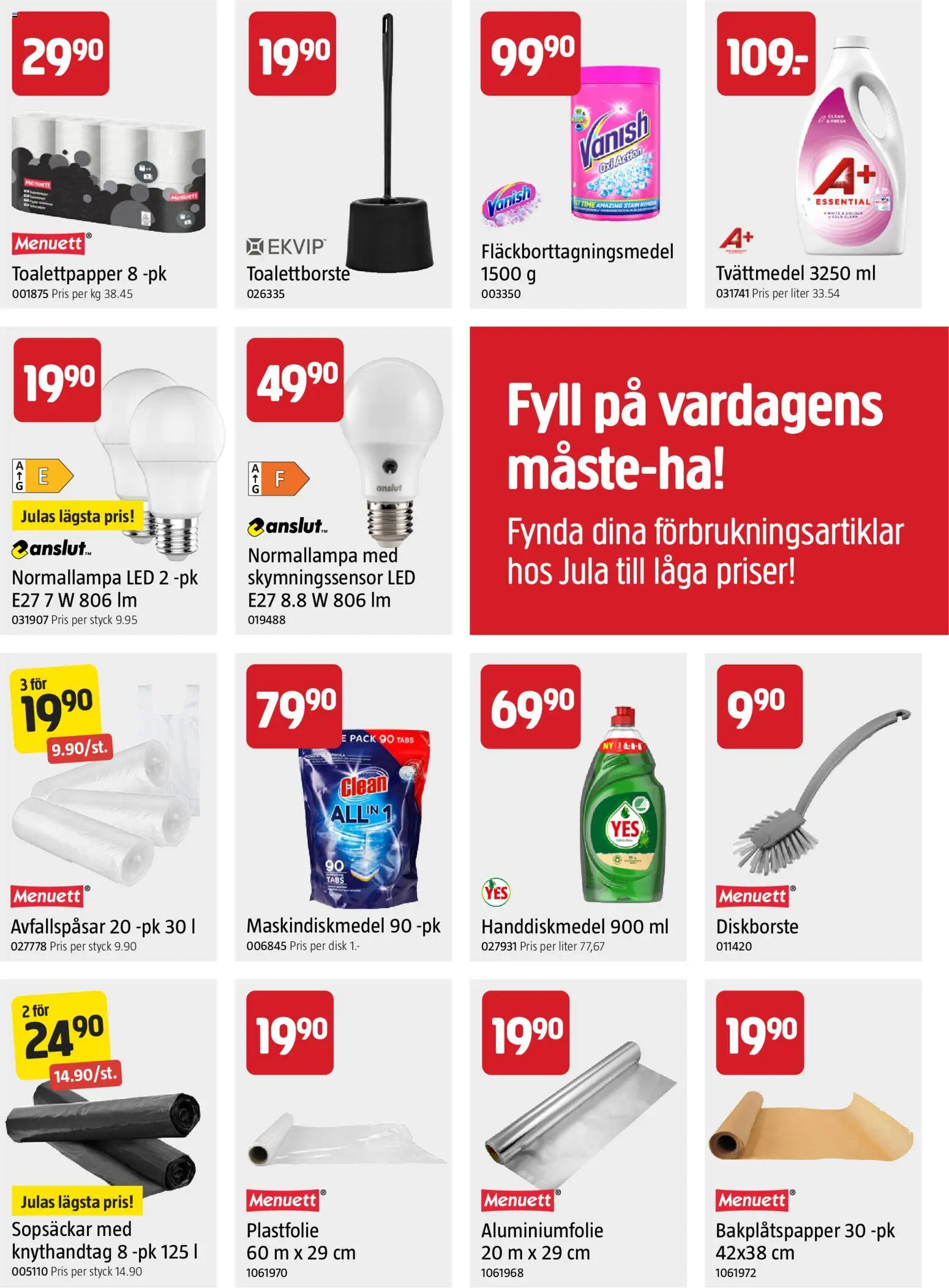 Jula reklamblad aktuell från 01/09/2026 | Sida: 27 | Produkter: Avfallspåsar, Tvättmedel, Fläckborttagningsmedel, Toalettpapper