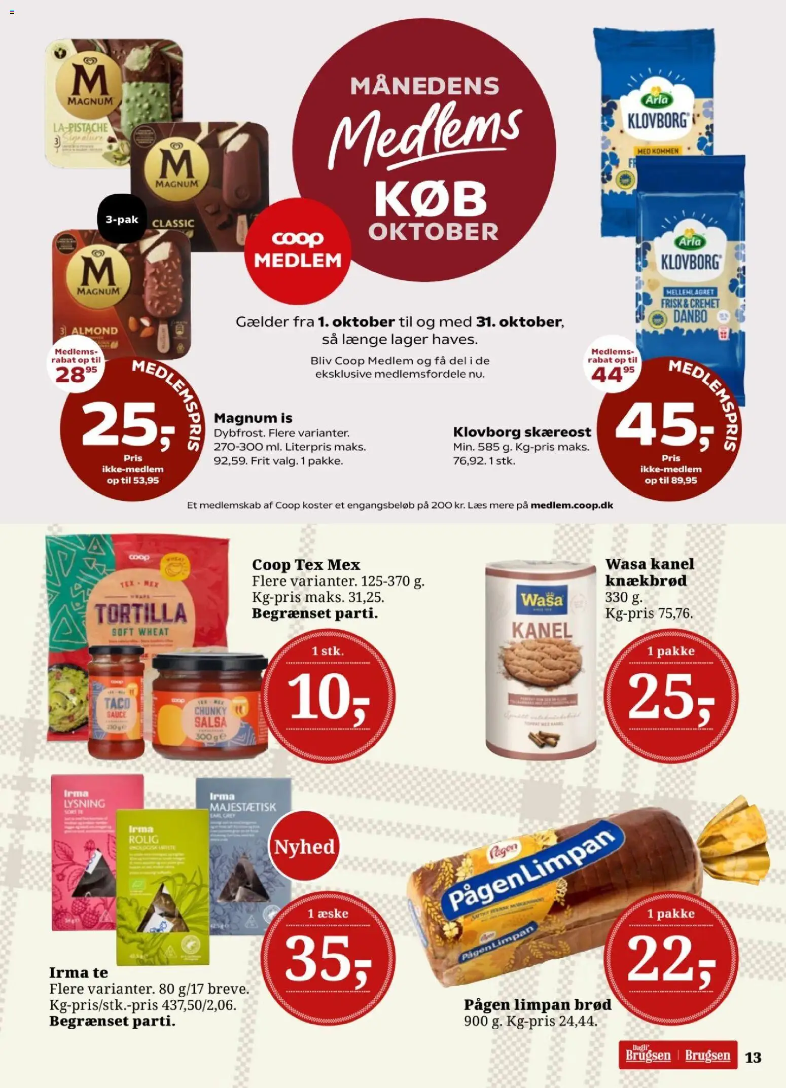 Dagli'Brugsen tilbudsavis – gyldig fra 09/10/2026 | Side: 13 | Produkter: Brød, Salsa, Is, Knækbrød