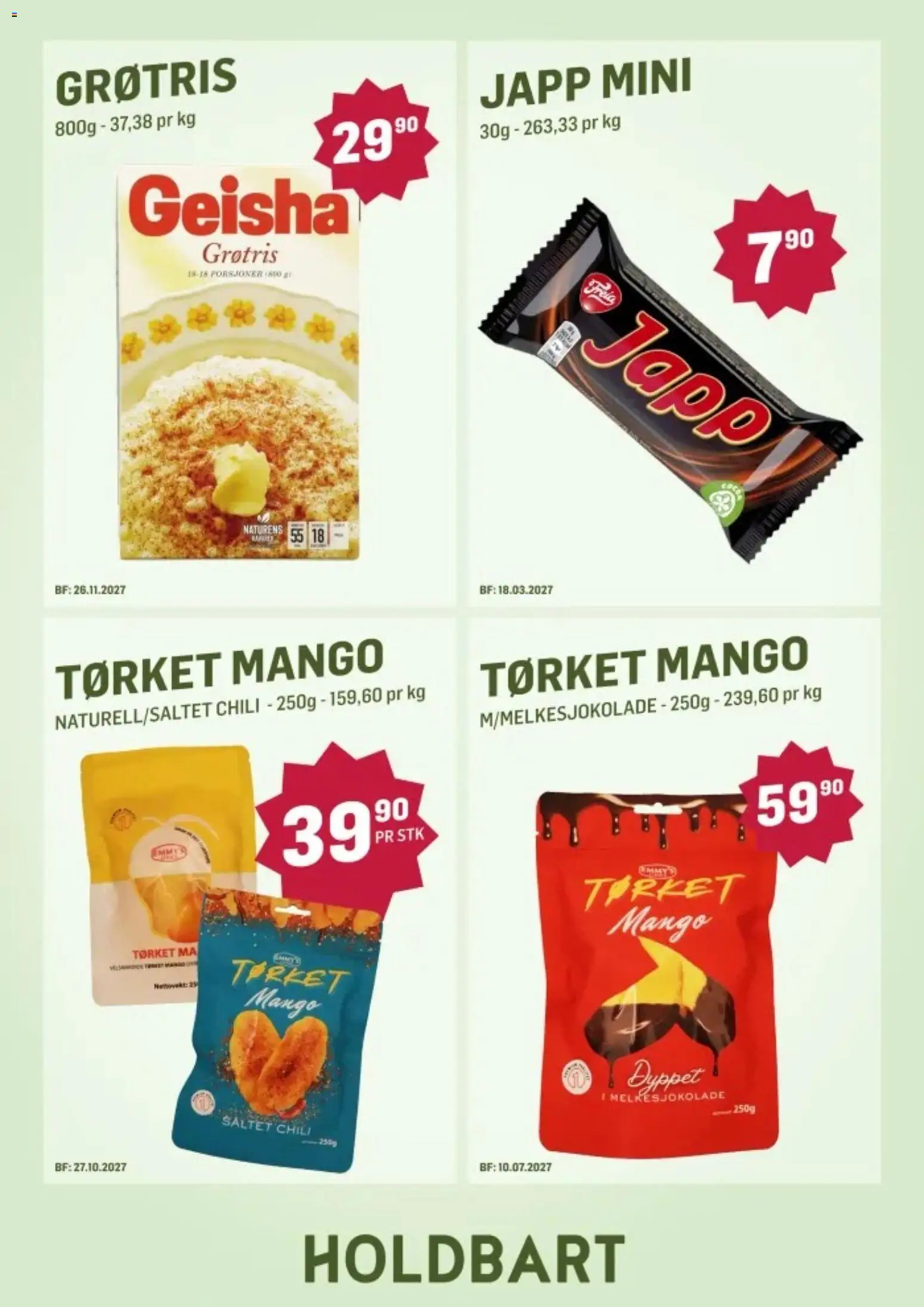 {H1} | Side: 4 | Produkter: Chili, Mango, Tørket mango, Grøtris