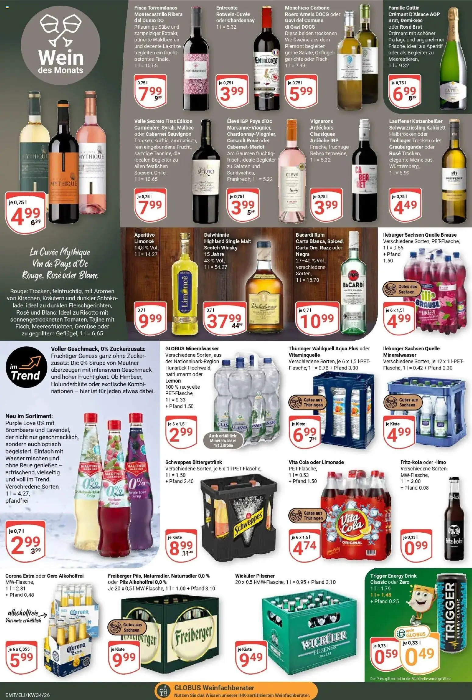 Globus Prospekt Mittelhausen (ab 17.08.2026) » Angebote online | Seite: 18 | Produkte: Cola, Mineralwasser, Zitrone, Wein