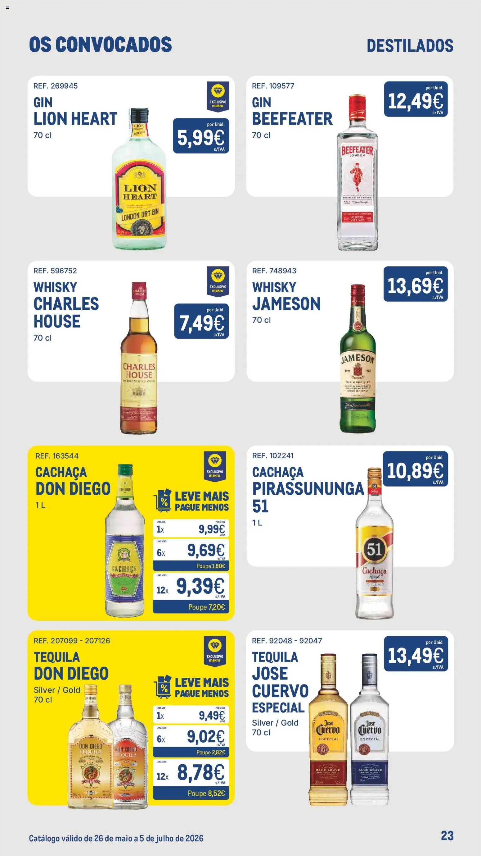Makro Os Convocados │ válido de 26.05.2026 | Página: 23 | Produtos: Whisky, Cachaça, Tequila, Gin