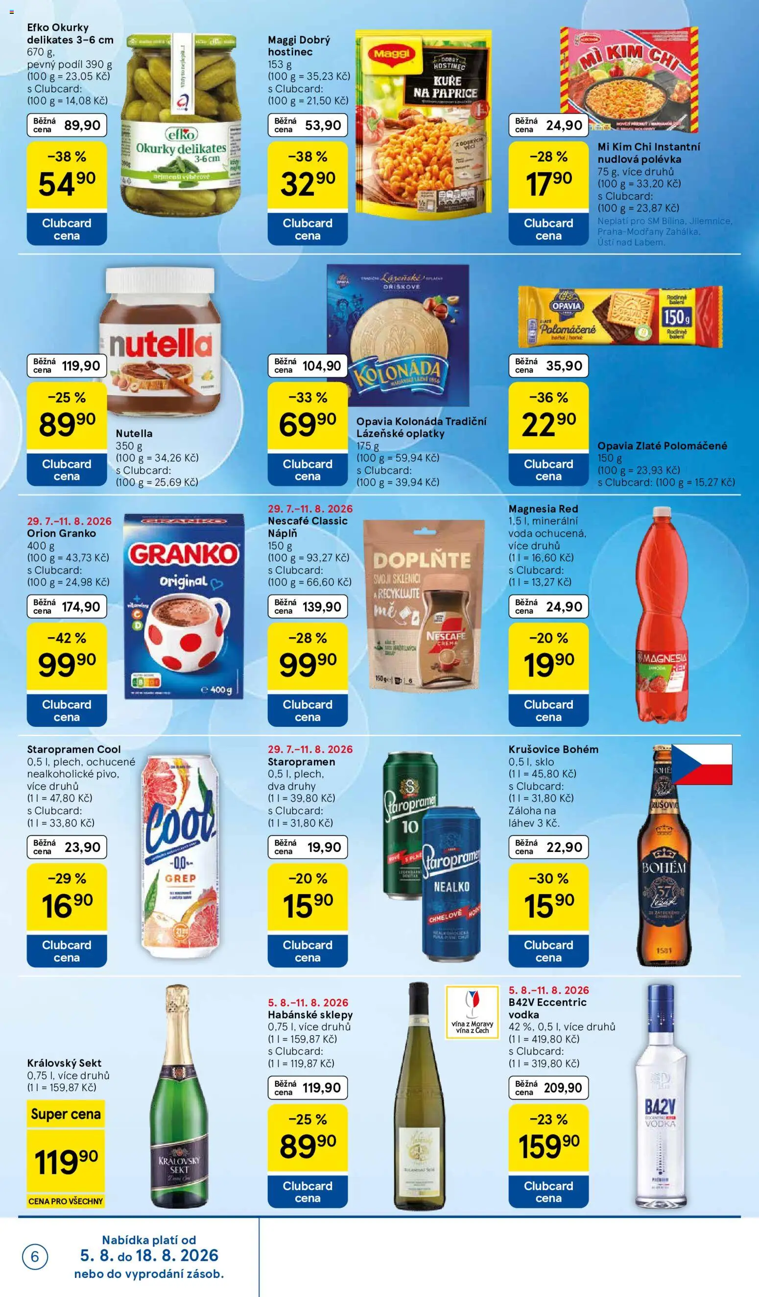 Tesco leták - Supermarket od 05.08.2026 | Strana: 6 | Produkty: Staropramen, Sekt, Nescafé, Krušovice