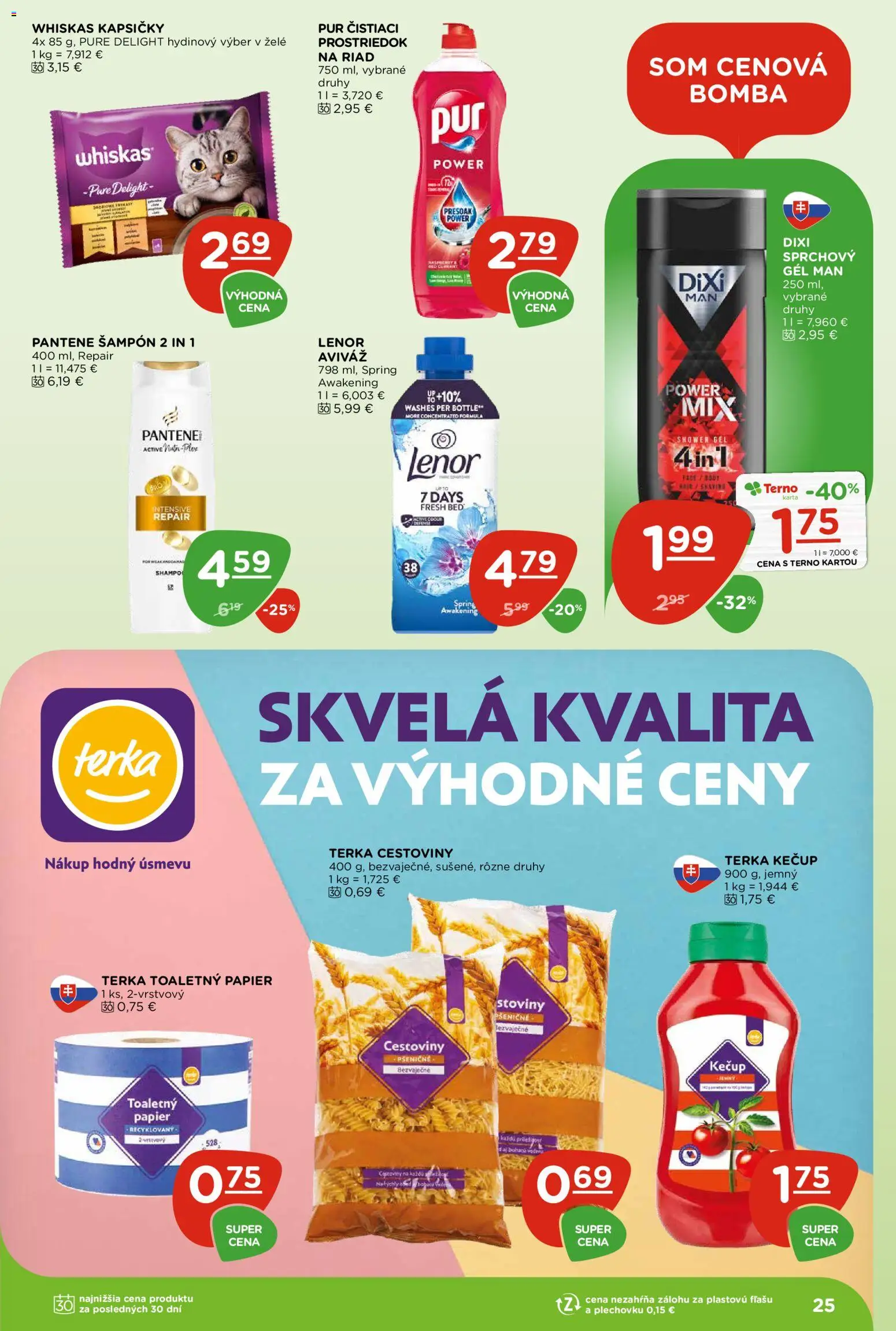 Nové Terno akcie – leták je platný od 03.09.2026 | Strana: 25 | Produkty: Riad, Šampón, Whiskas, Kečup