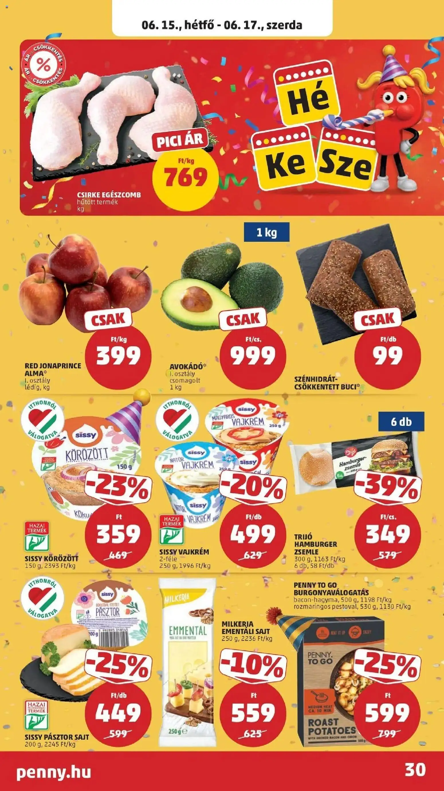 PENNY akciós ujság - amely érvényes a következő dátumtól: 11.06.2026 | Oldal: 30 | Termékek: Hamburger zsemle, Zsemle, Bacon, Ementáli sajt