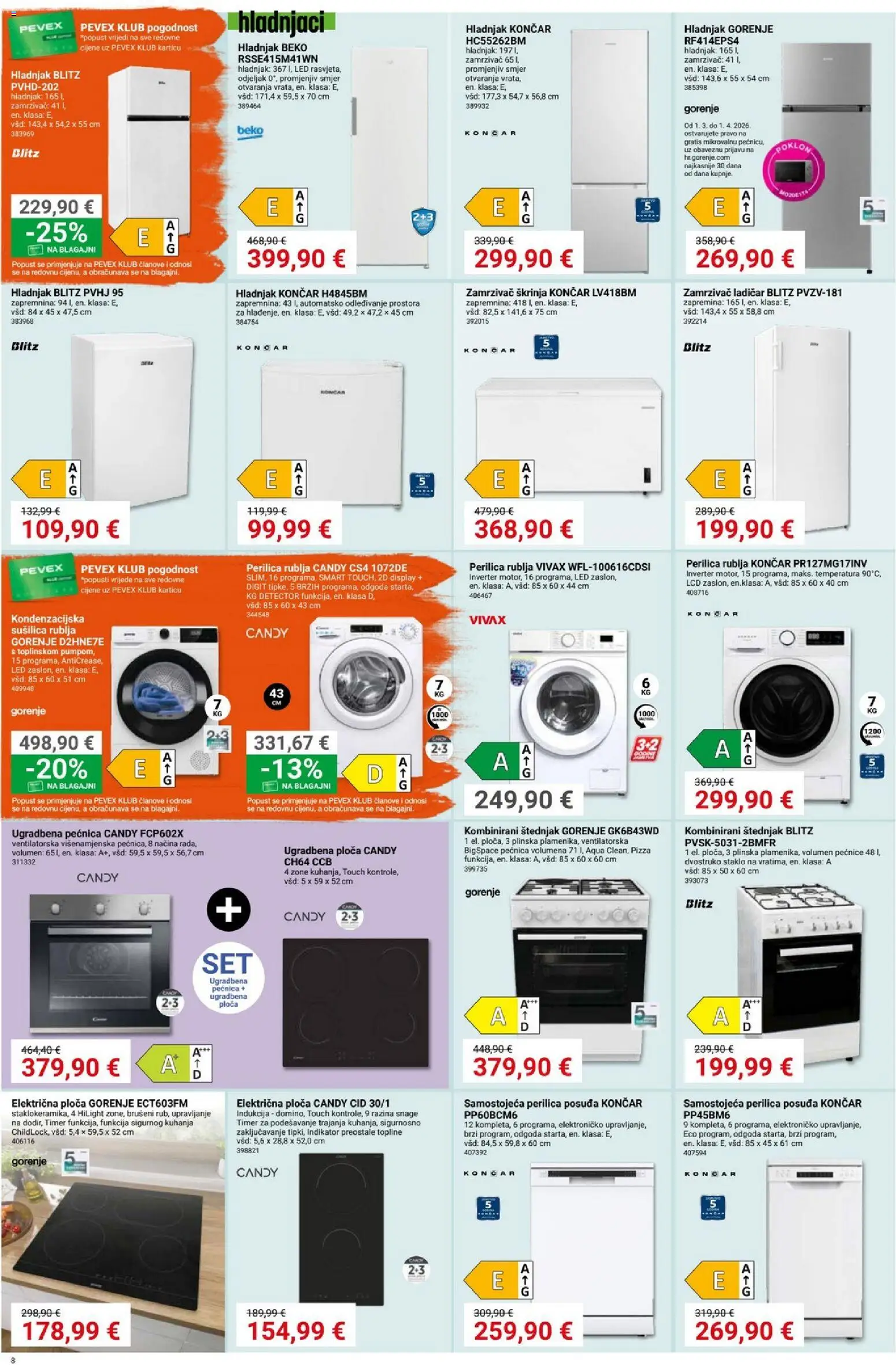 Pevex katalog | vrijedi od 05.03.2026 | Stranica: 8 | Proizvodi: Perilica rublja, Pizza, Sušilica, Štednjak