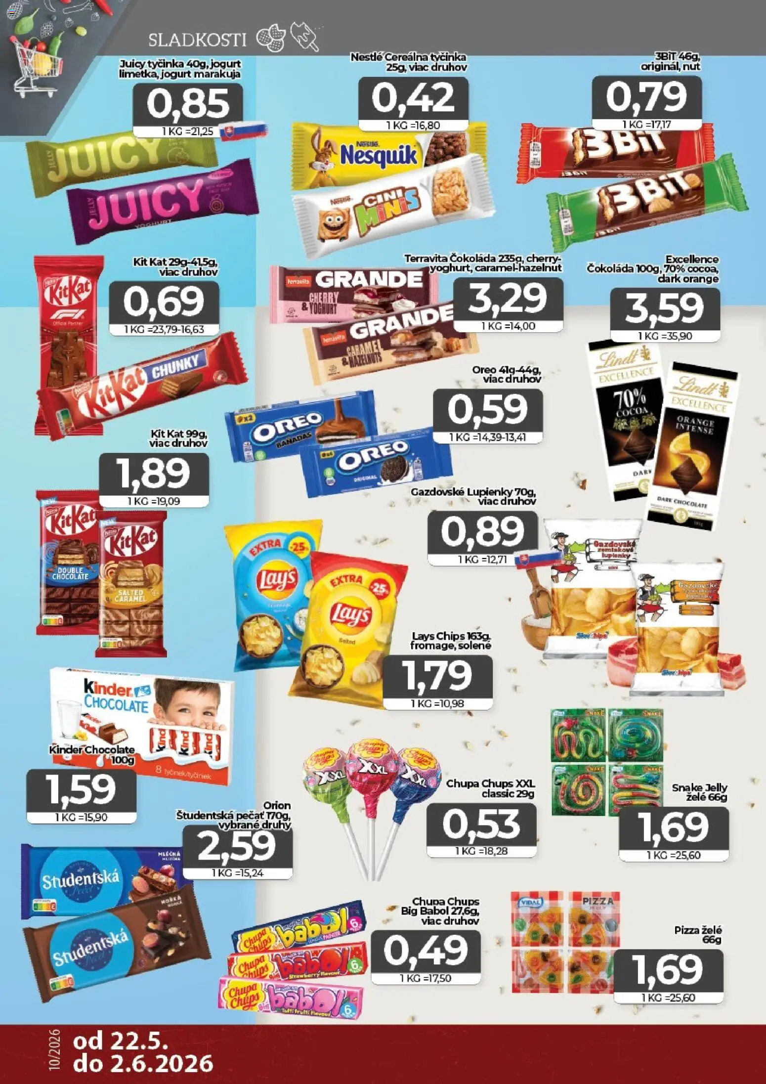 Nové CBA Komfos akcie – leták je platný od 22.05.2026 | Strana: 10 | Produkty: Jogurt, Pizza, Lindt, Nesquik