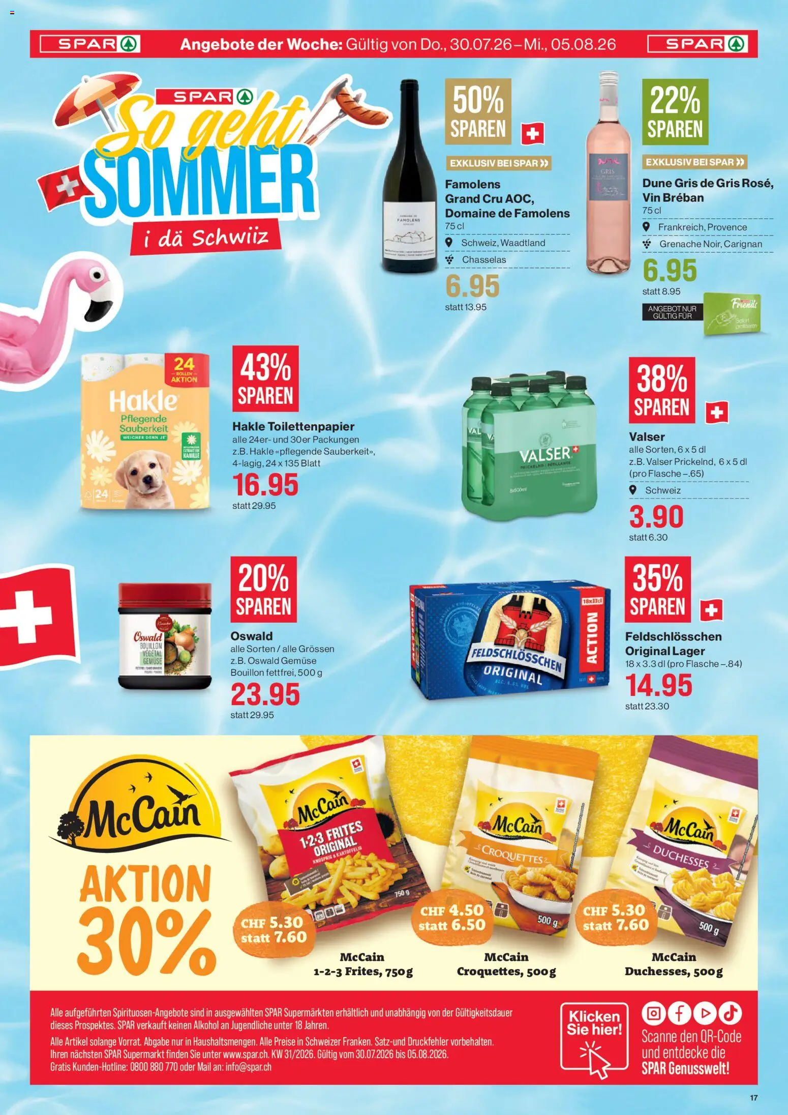 SPAR aktionen – gültig ab 30.07.2026 | Seite: 17 | Produkte: Gemüse, Toilettenpapier