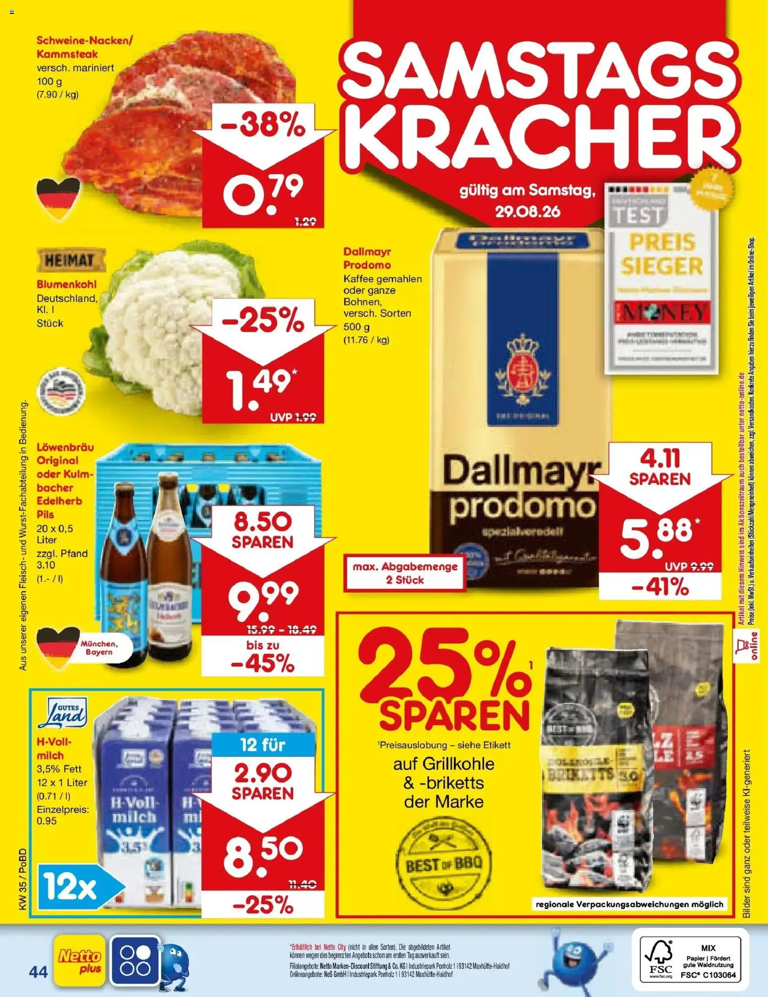 Netto Marken-Discount Prospekt Selb – gültig ab 24.08.2026 | Seite: 58 | Produkte: Milch 3,5%, Blumenkohl, Dallmayr prodomo, Fleisch
