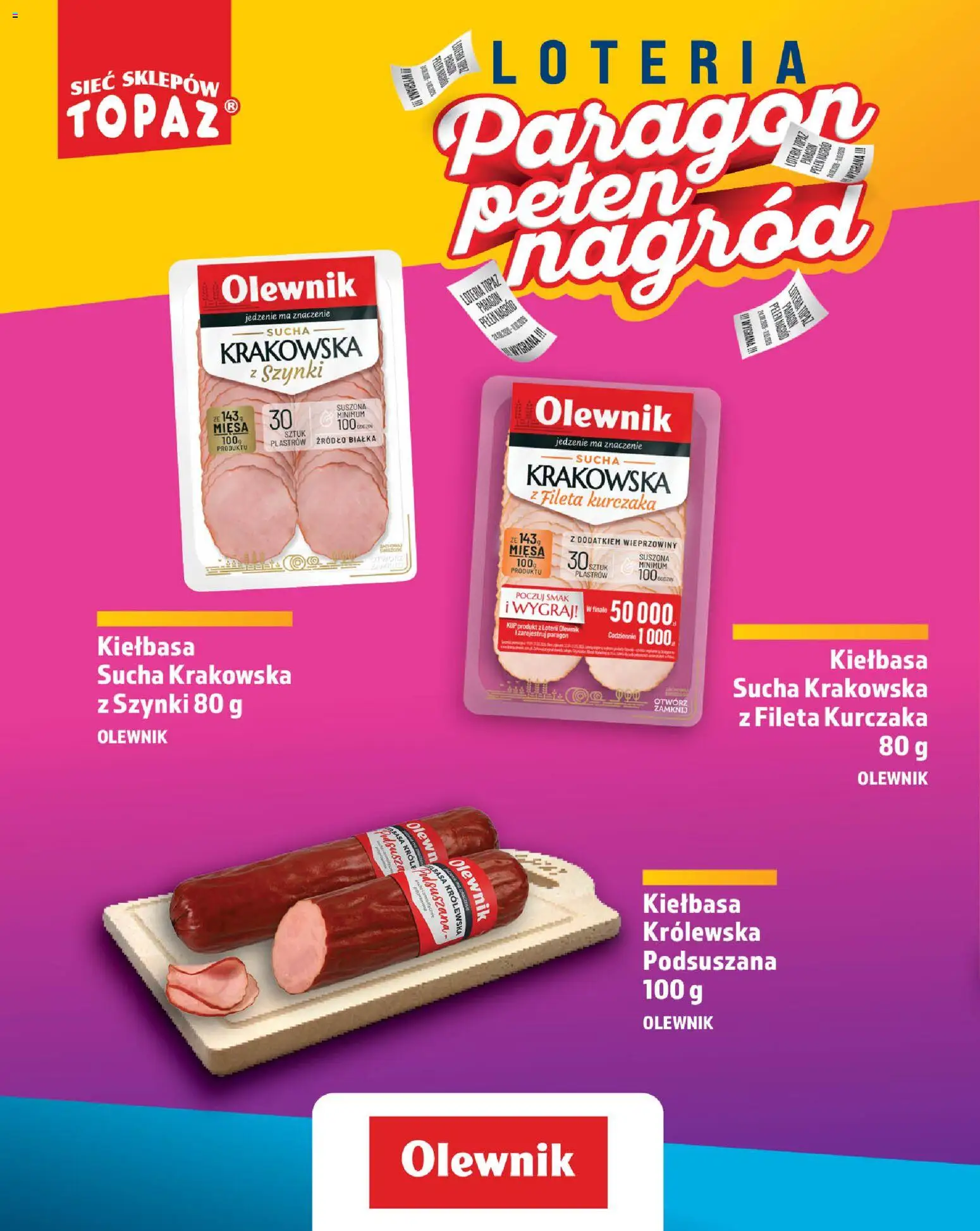 Topaz gazetka - Loteria Paragonowa od 24.08.2026 | Strona: 38 | Produkty: Kiełbasa, Kiełbasa sucha