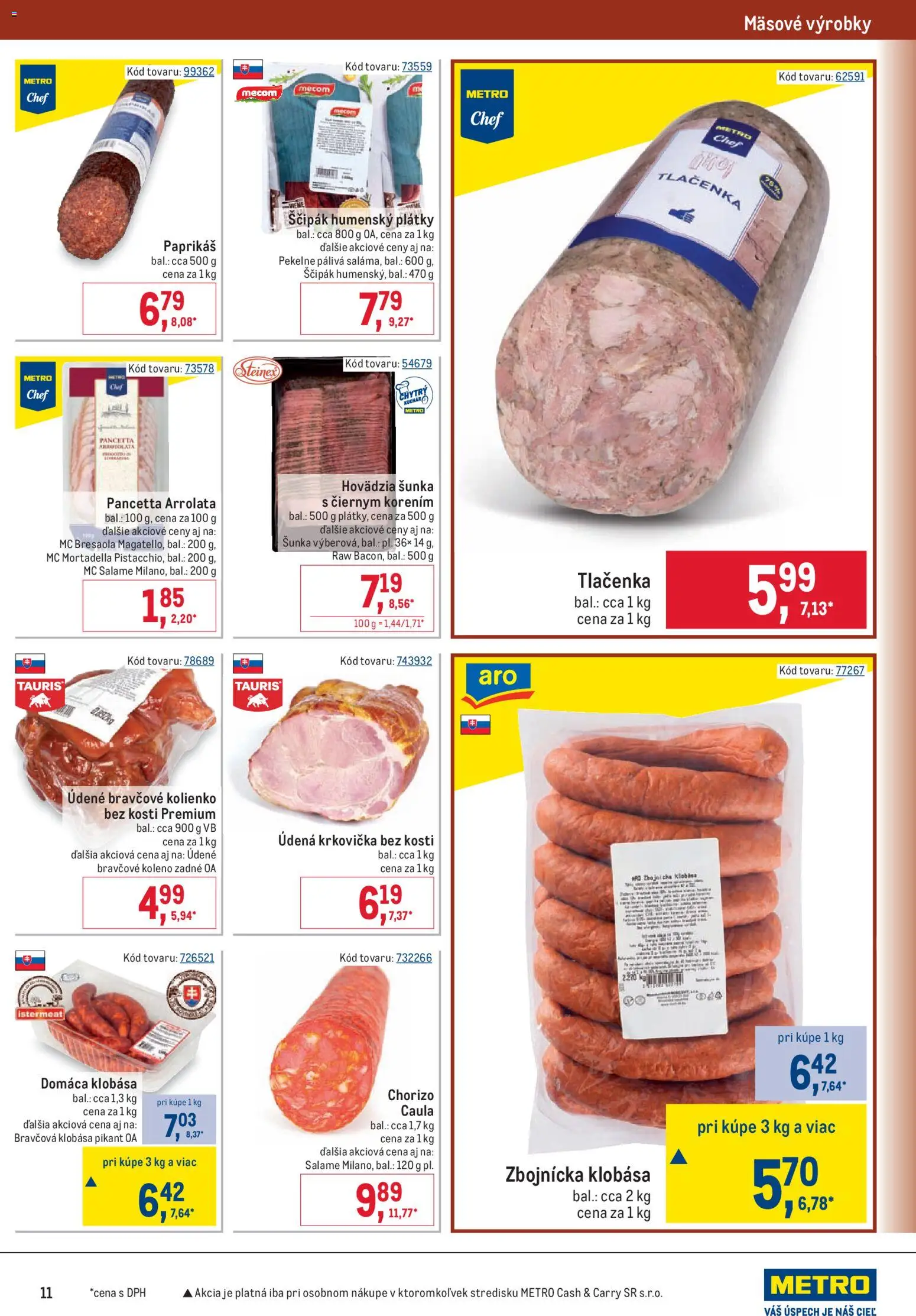 Nové Metro akcie – leták je platný od 09.09.2026 | Strana: 11 | Produkty: Šunka, Bravčové koleno zadné, Bravčové koleno, Pancetta