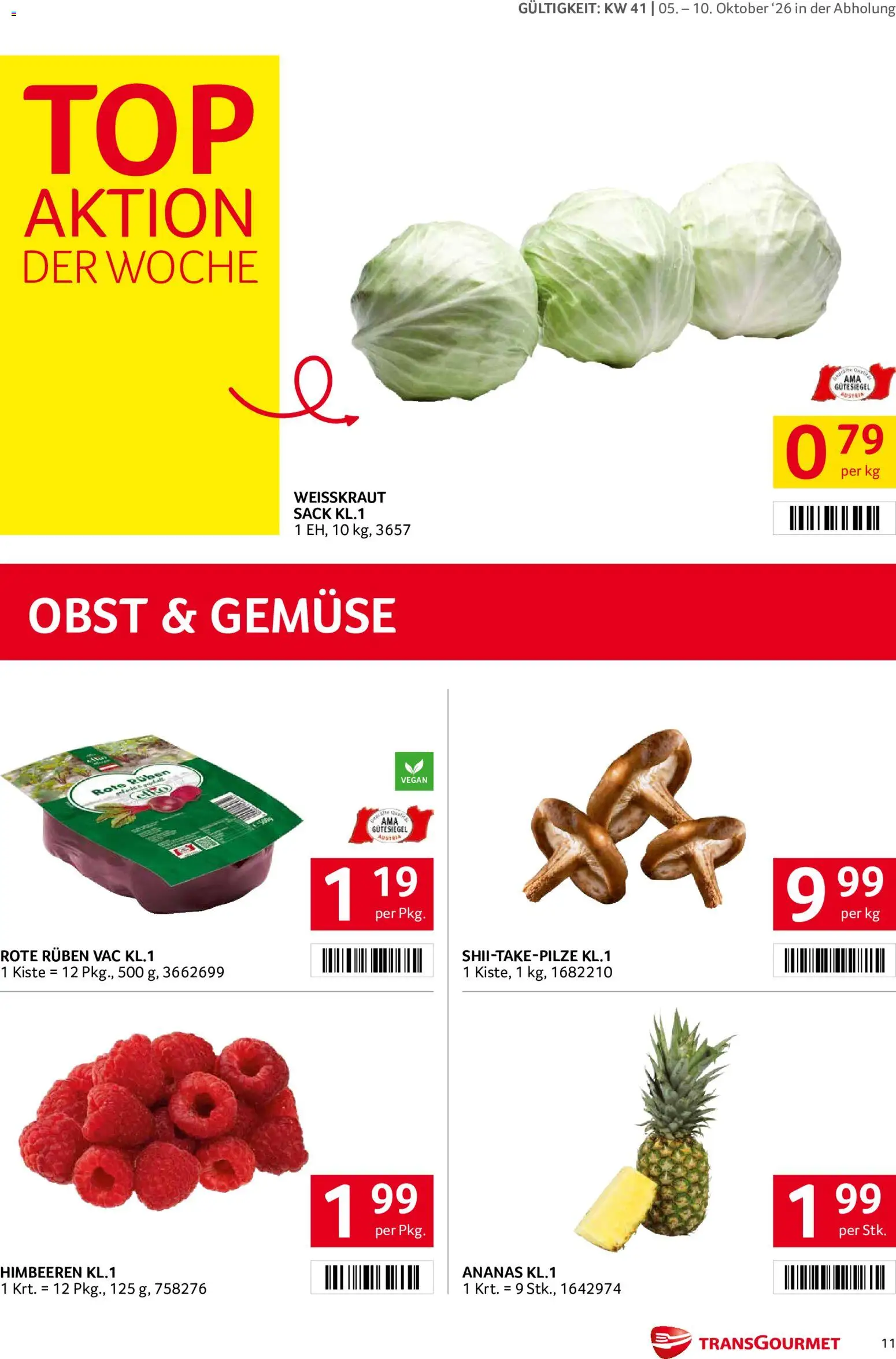 Transgourmet Flugblatt gültig ab 05.10.2026 | Seite: 11 | Produkte: Gemüse, Obst, Ananas